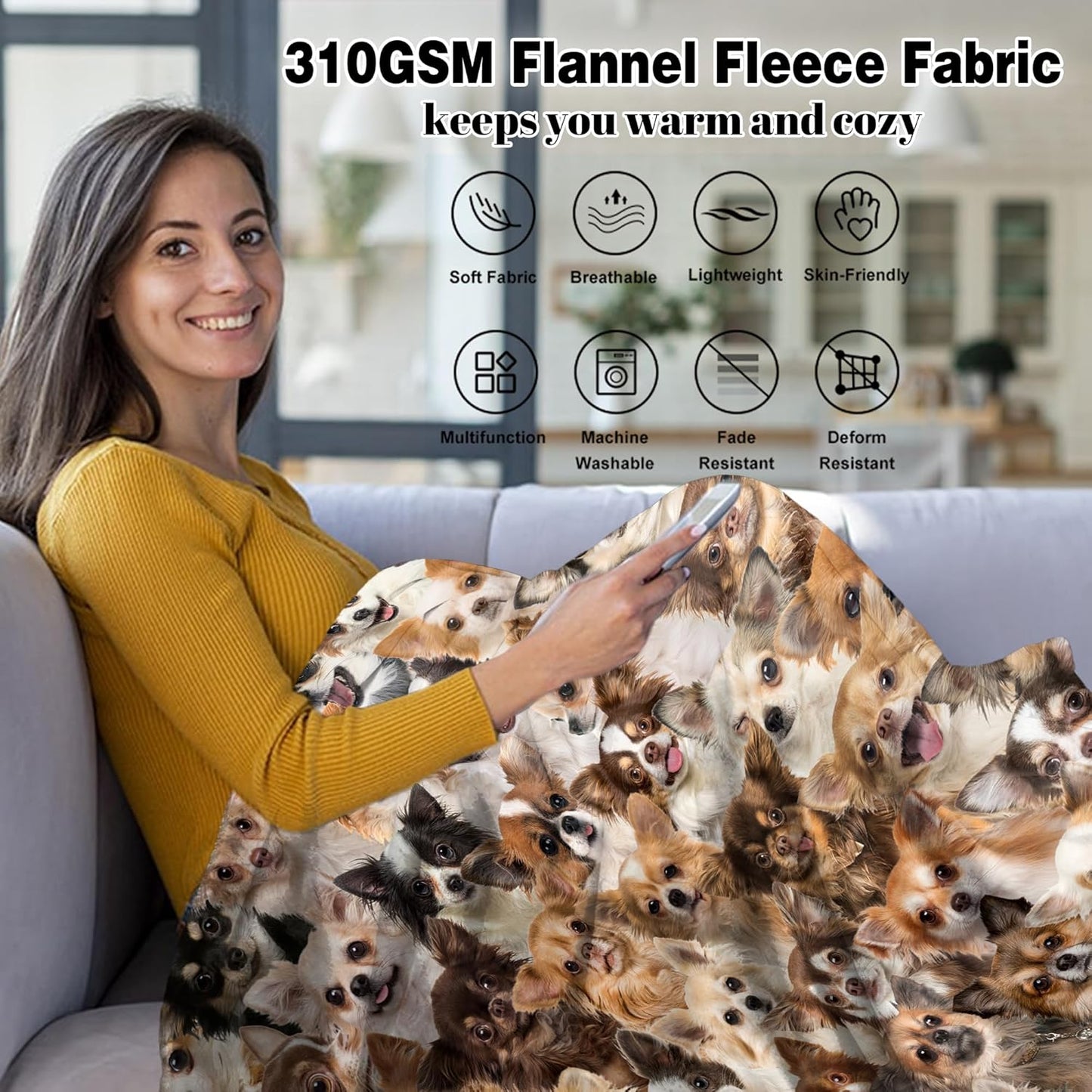 Chihuahua Dog Blanket, Soft Fleece Throw Blanket for Couch Bed Sofa, Cozy Chihuahua Gifts for Women Kids Adults, Plush Dog Lover Blanket Home Decor, 40"x50"