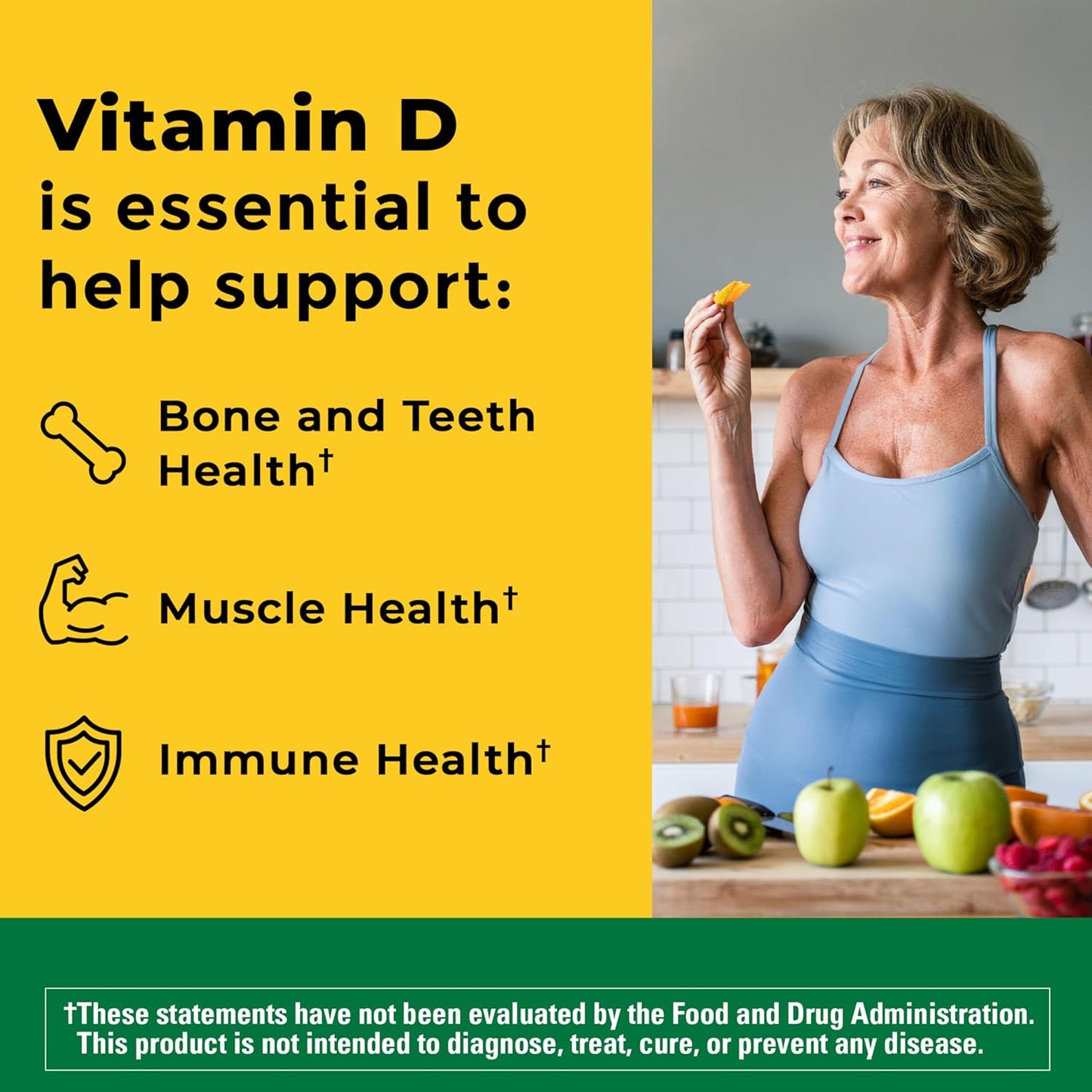 Nature Made Vitamin D3 K2 Supplement, 5000 IU (125 mcg) Vitamin D for Bone, Teeth, Muscle and Immune Support, 30 D3 and K2 Softgels, 30 Day Supply