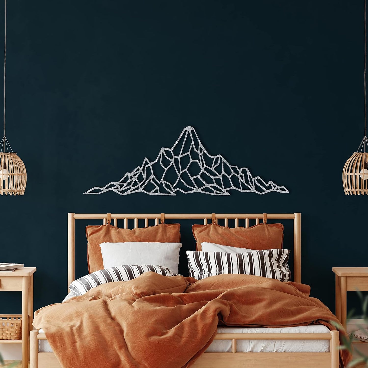 Metal Wall Decor, Geometric Mountain,Home Living Room Decor, Wall Sign, Metal Wall Art, Interior Decoration, Indoor Outdoor Hangings, Silver (75x25cm)