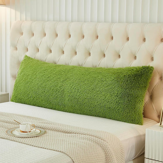 Uhamho Body Pillow Cover Large Fluffy Shaggy Lumbar Full Body Pillowcase 21 x 54 Inches Soft 1 Pack Modern Home Decorative Zipper Closure, Apple Green