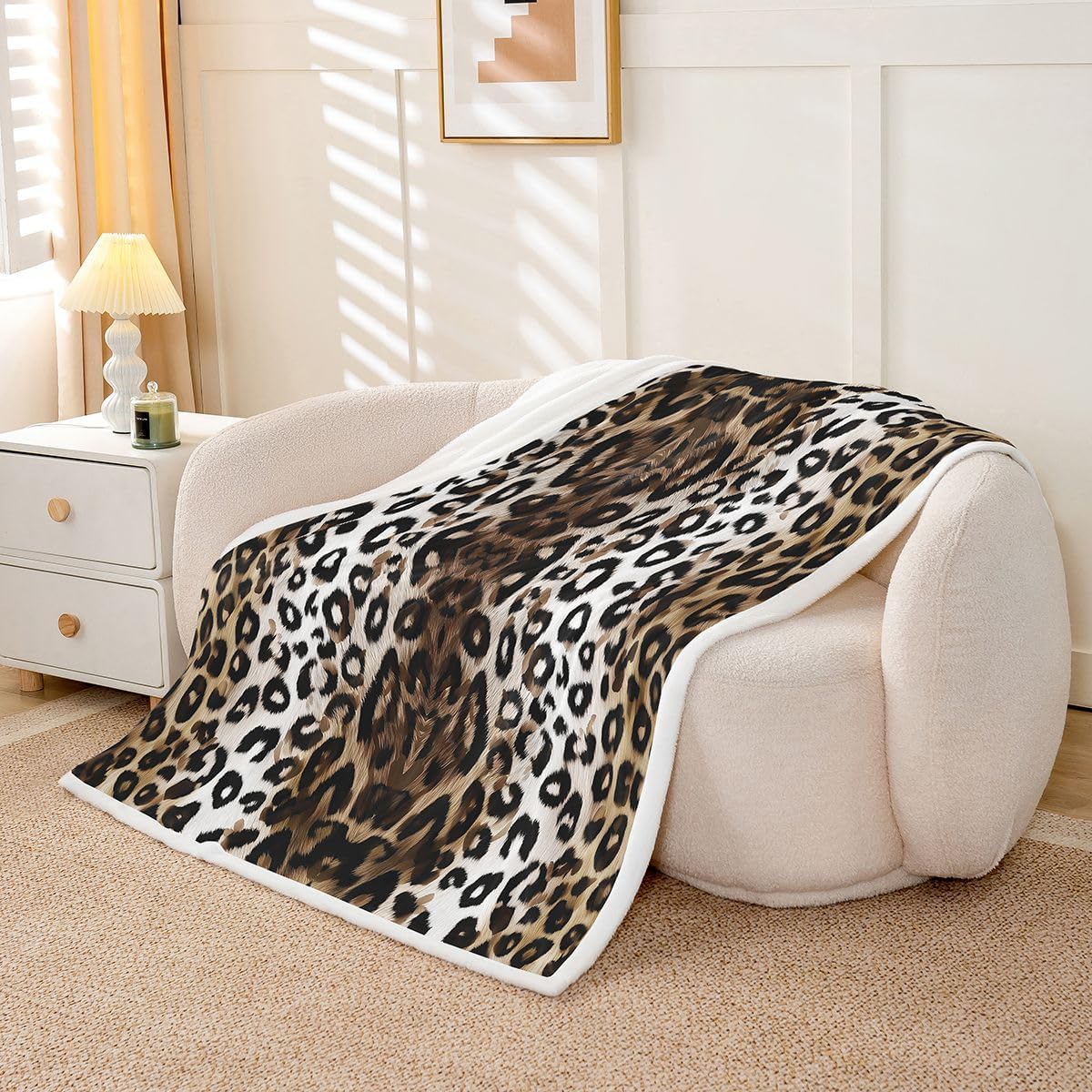 Feelyou Brown Leopard Sherpa Throw Blanket for Couch Animal Print Super Soft Cozy Fleece Cheetah Blanket for Winter, Plush Throw Modern Ombre Effects Throw 50"x60" Safari All Season