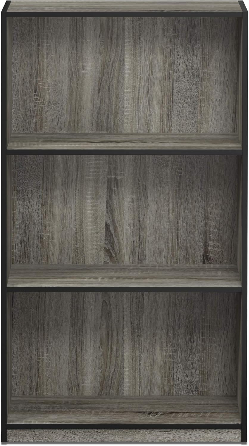 Furinno BASIC Book Shelf, 3-Tier Modern Bookshelf, Bookcase with Open Shelves, 9.3 x 21.8 x 39.5, for Living Room, Bedroom, Home Office, French Oak/Black