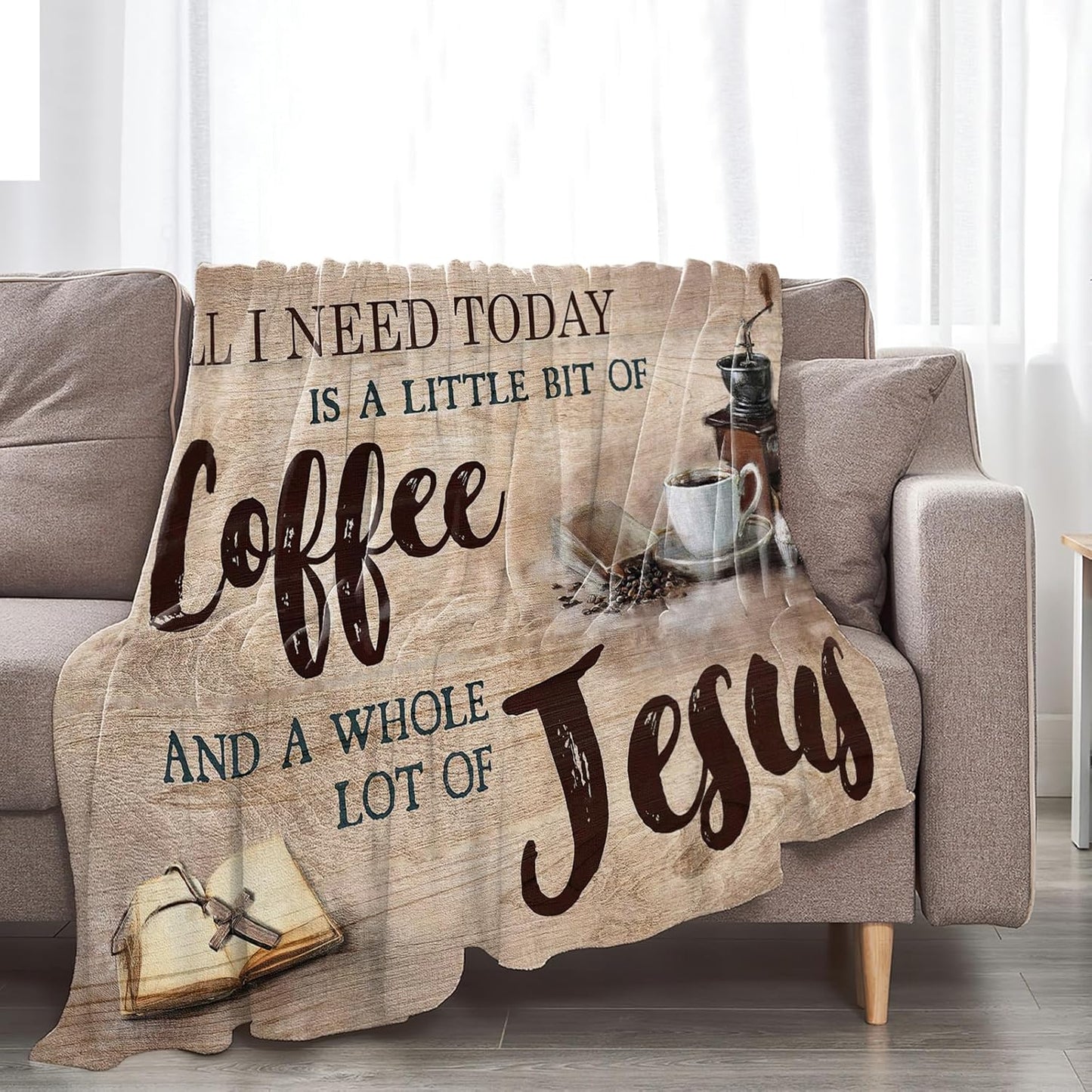 Tijuboni Christian Coffee Throw Blanket Religious Faith Gifts for Women Men Girls Boys Kids Adults Soft Flannel Fleece Blanket for Couch Sofa Bed Home Decor 40"x50"