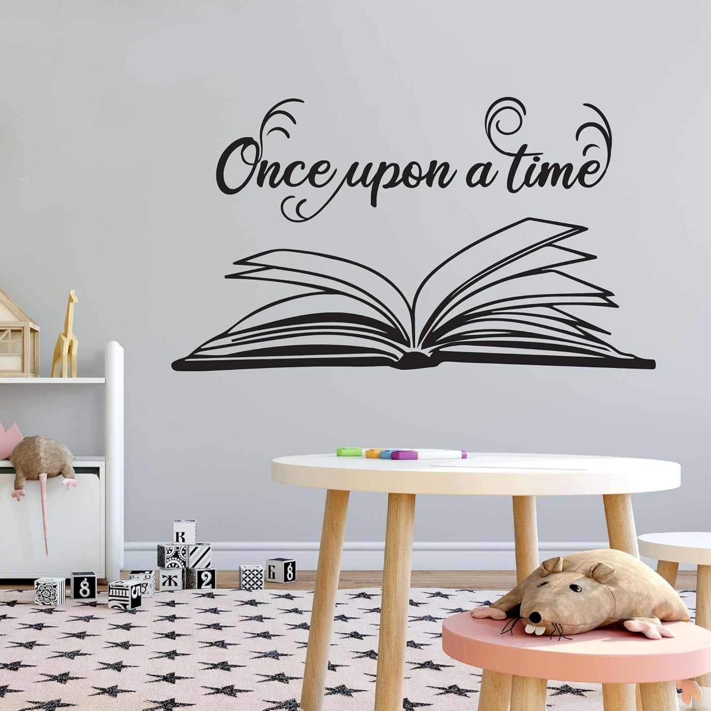 Children Once Upon A Time Beautiful Quote Wall Decal Decoration Book Lovers Bookish Quotes Reader Open Book Lasts Years and Easily Removable - Size: 40 in(W) x 24 in(H)