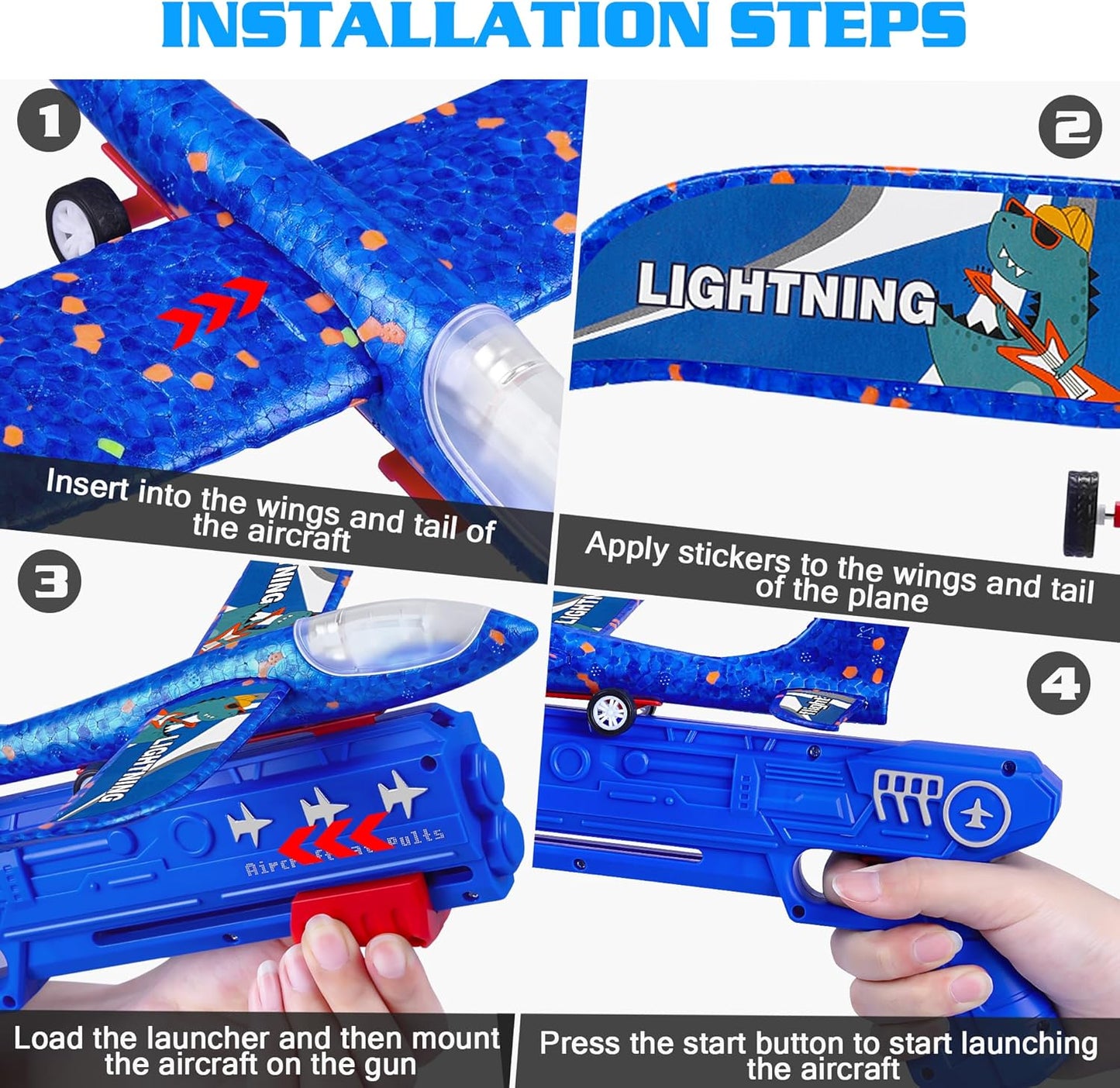 3 Pack Airplane Launcher Toys, 2 Flight Modes LED Foam Glider Catapult Plane, Outdoor Flying Toy for Kids, Birthday Gifts for Boy Girl 3+ Year Old, B-Day Party Supplies