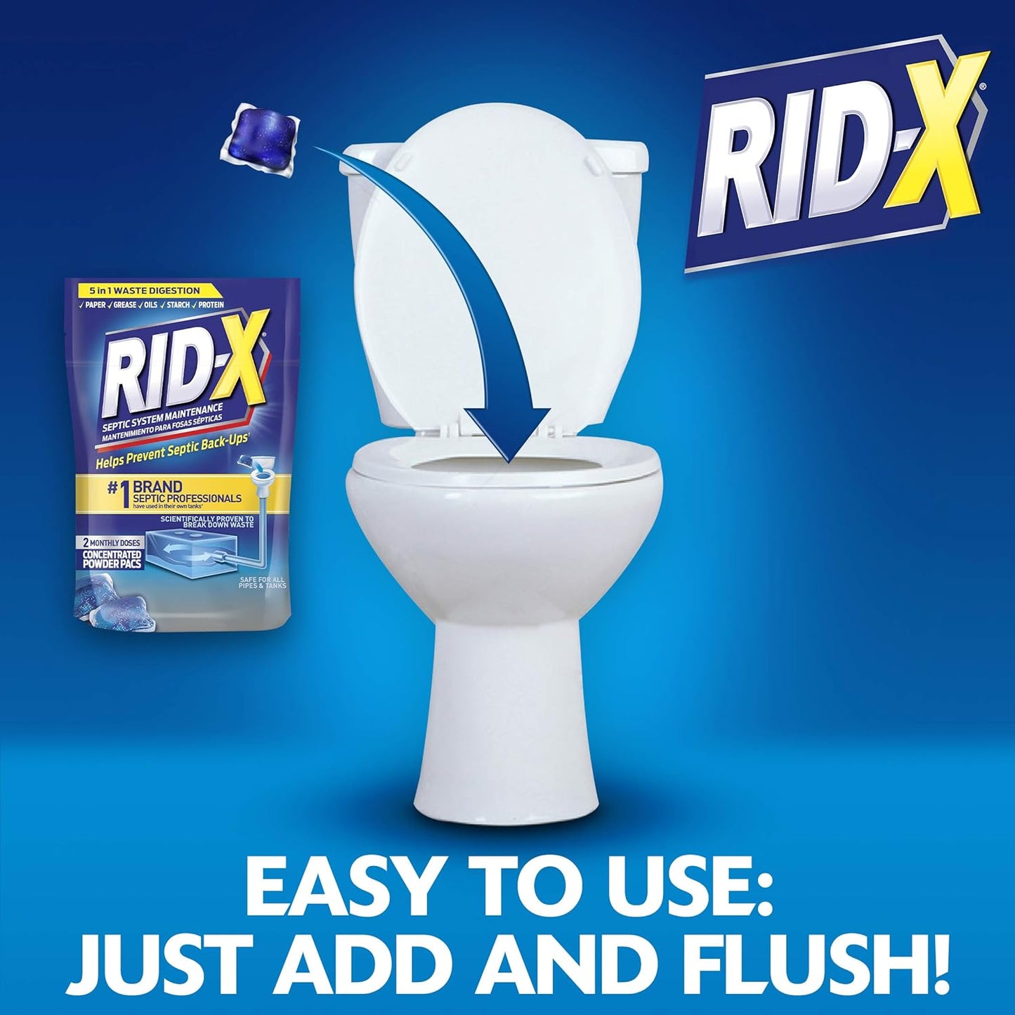 RID-X Septic Tank Treatment Pods – 3 Month Supply, Dual Action Enzymes and Bacteria to Break Down Waste & Prevent Backups