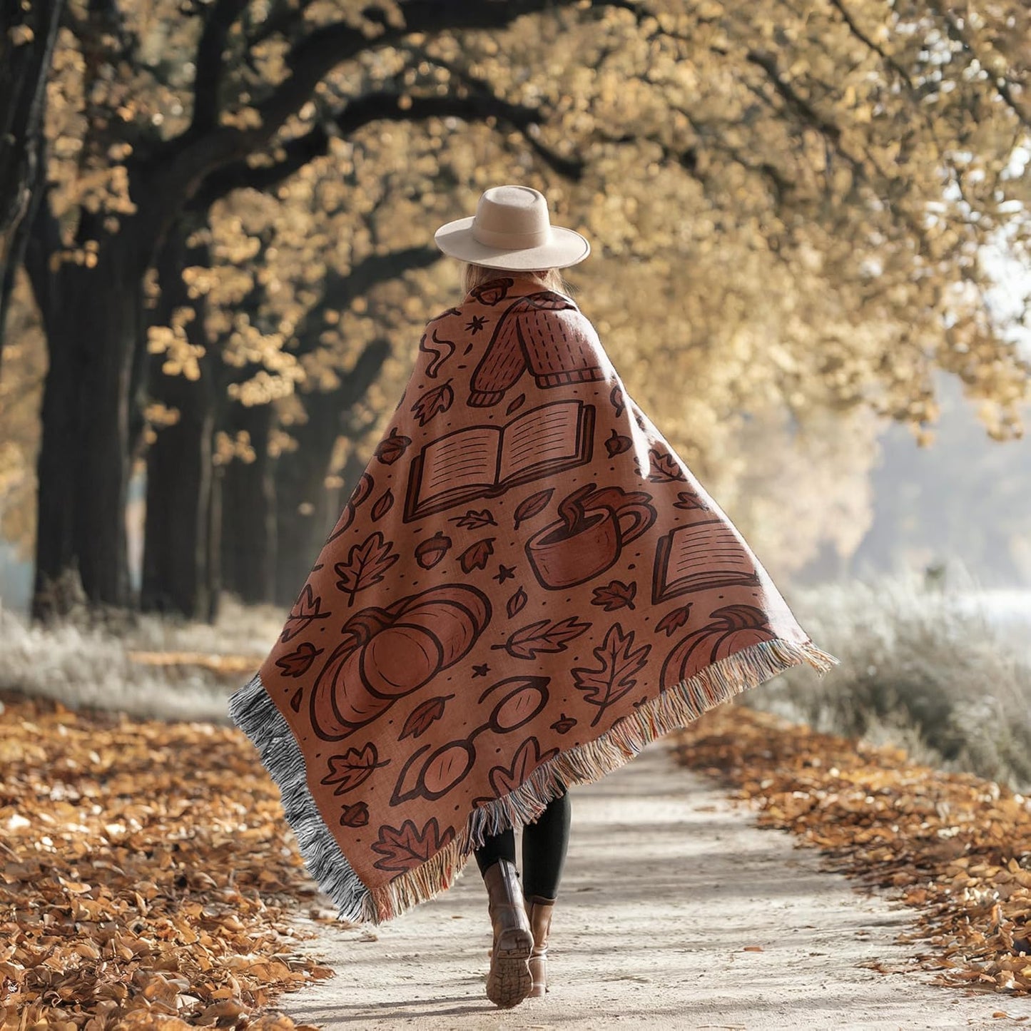 Autumn Reading Woven Blanket Cozy Fall Throw for Book Lovers