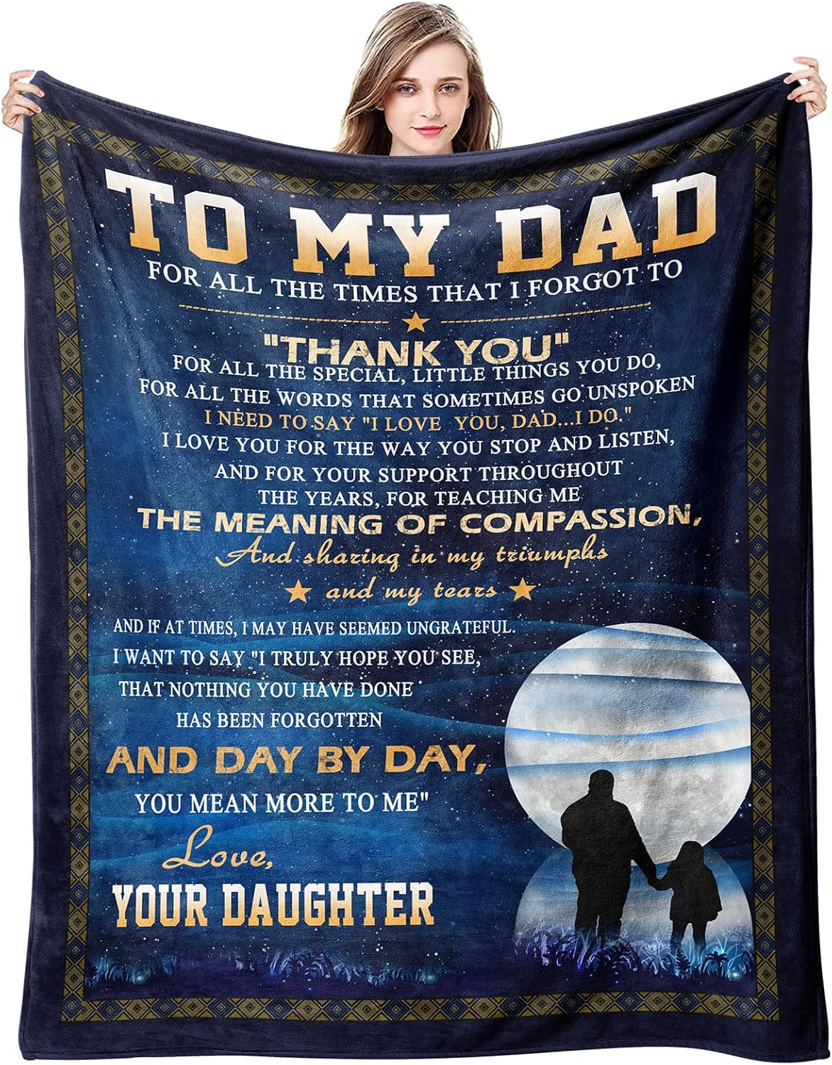 to My Dad from Daughter Flannel Fleece Throw Blanket 50"x40", Grateful Love Birthday Gift Throws Blankets, Happy Father's Day Present for Sofa, Super Cozy Lightweight Father Gifts Idea