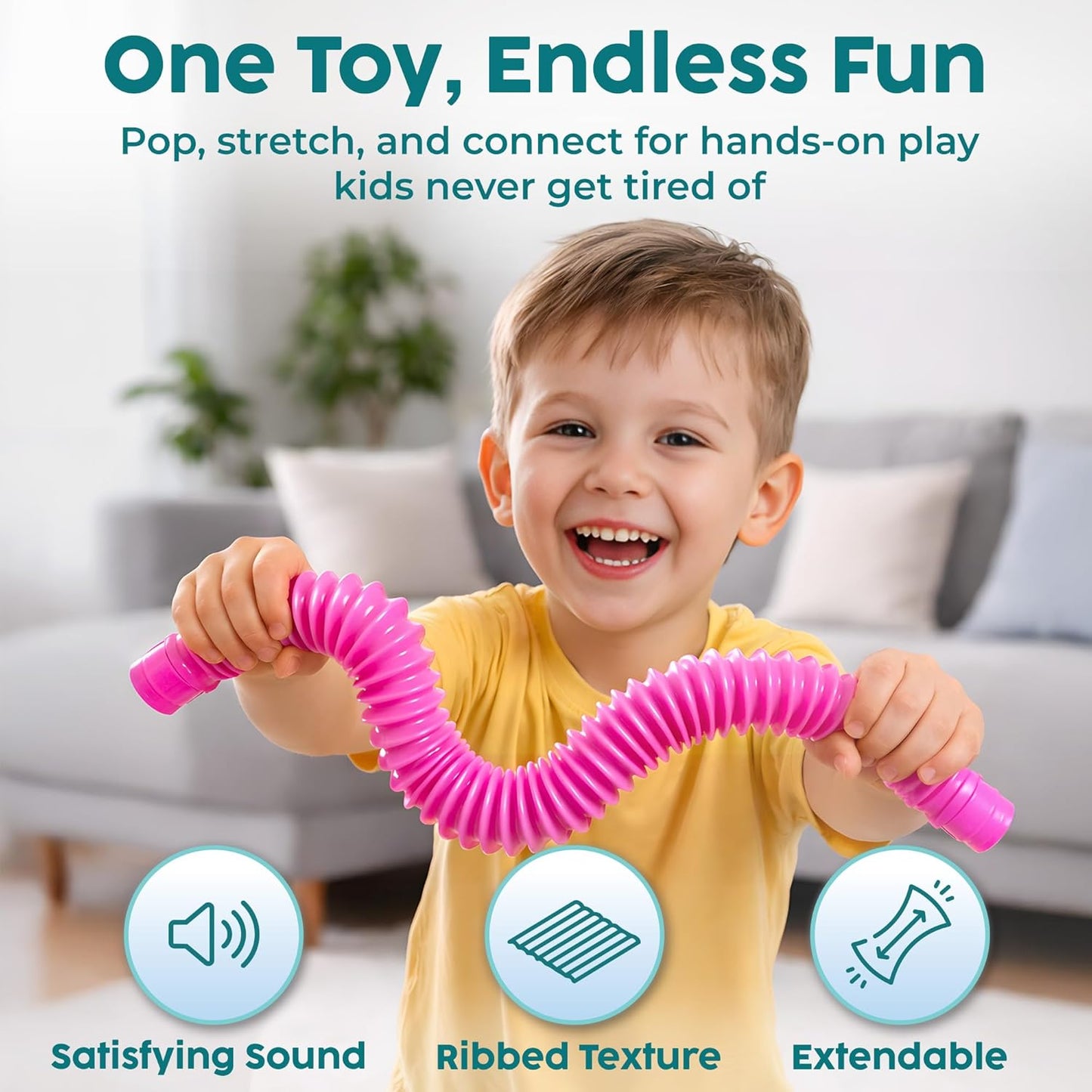 BUNMO Easter Basket Stuffers - Pop Tubes - Fidget Sensory Toys - Creative Learning - Hours of Fun for Kids - Easter Basket Stuffers for Toddler- Tons of Ways to Play - Non-Mouthable 3+ - 4 Pack Large