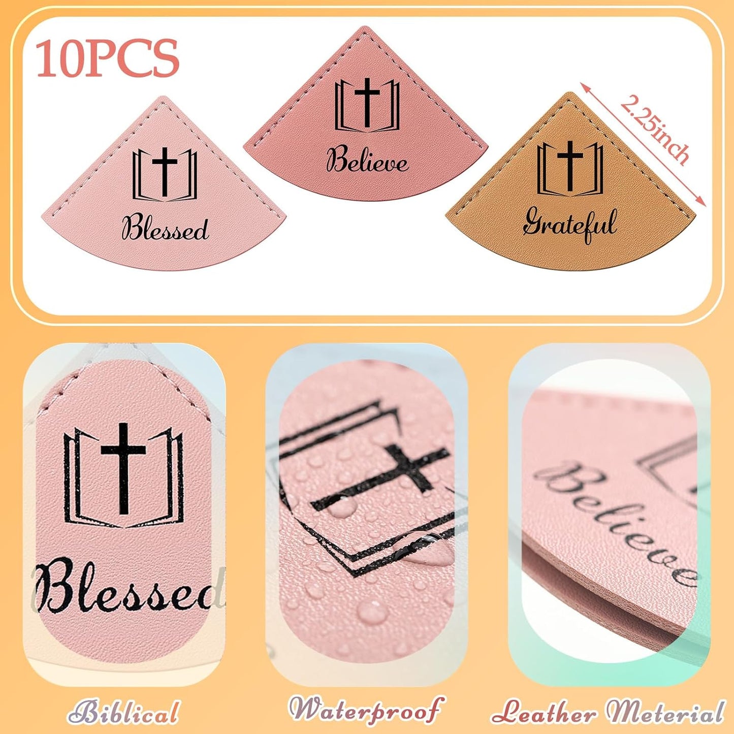 Skyygemm 10 Pcs Christian Leather Bookmarks Corner for Bible Page Corner Inspirational Bookmarks Religious Christian Gifts for Church Supplies Reading Rewards Giveaways(Pastel)
