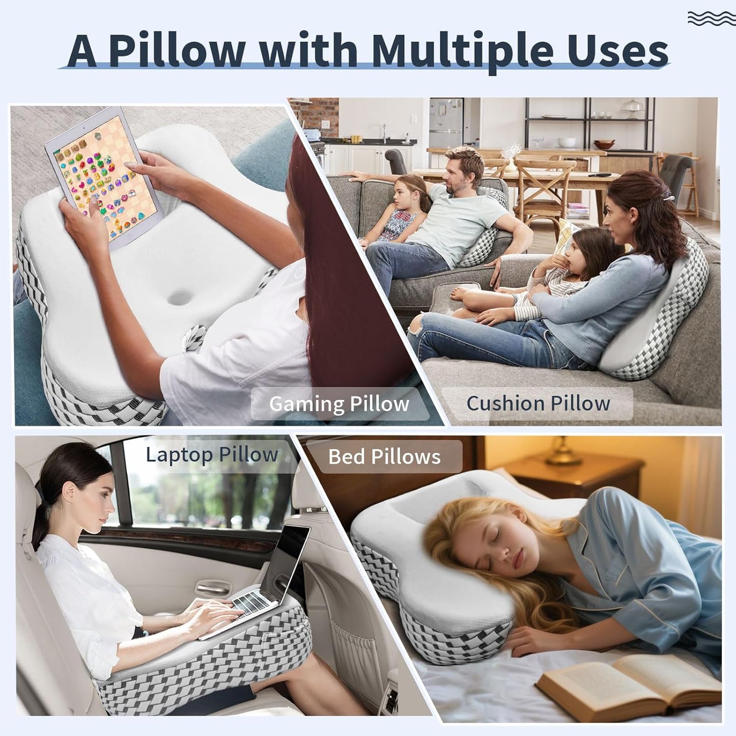 Multifunctional Memory Foam Pillows, Cervical Neck Pillow, Reading Pillow for Gaming Lap Desk Pillow for Laptop, Ergonomic Support Pillow for Sleeping, Gaming, Reading, Working