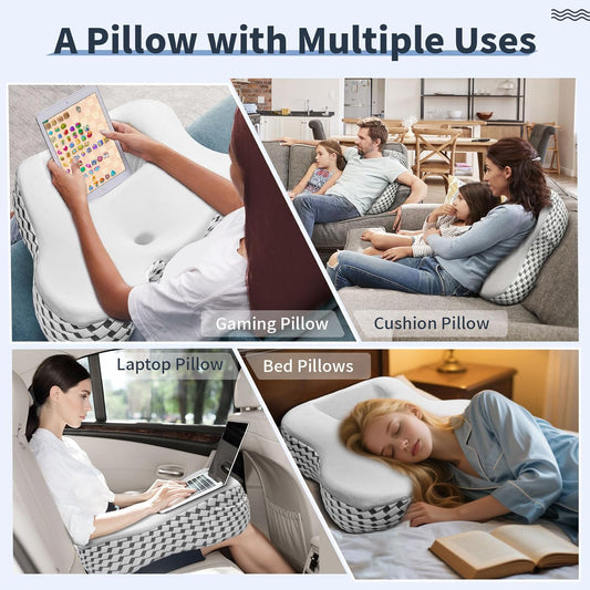 Multifunctional Memory Foam Pillows, Cervical Neck Pillow, Reading Pillow for Gaming Lap Desk Pillow for Laptop, Ergonomic Support Pillow for Sleeping, Gaming, Reading, Working