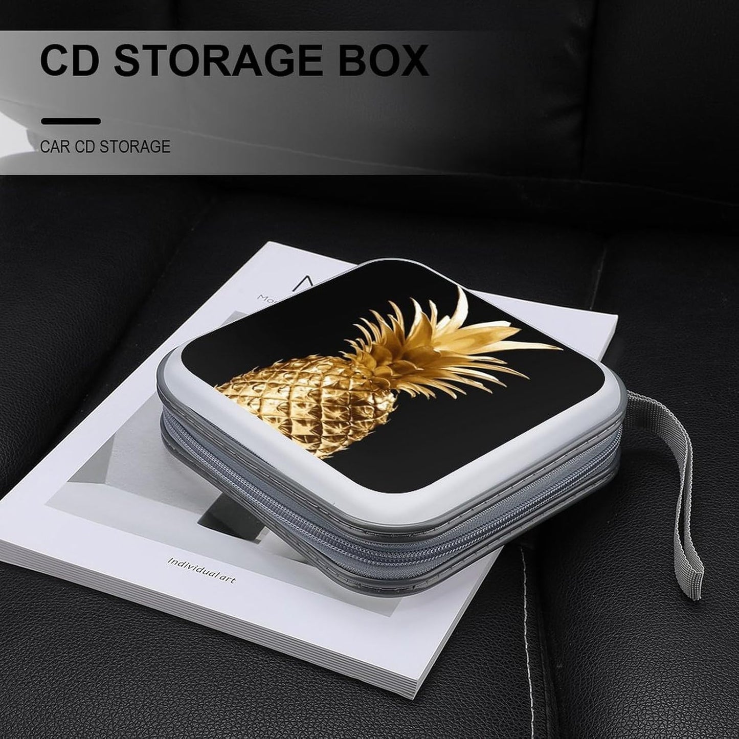 Gold Pineapple CD Case 40 Capacity Case Zipper CD Collection Bag with Handles Cover DVD Storage Hard Plastic DVD Disc Cases Storage Binder for Car Home Office Travel
