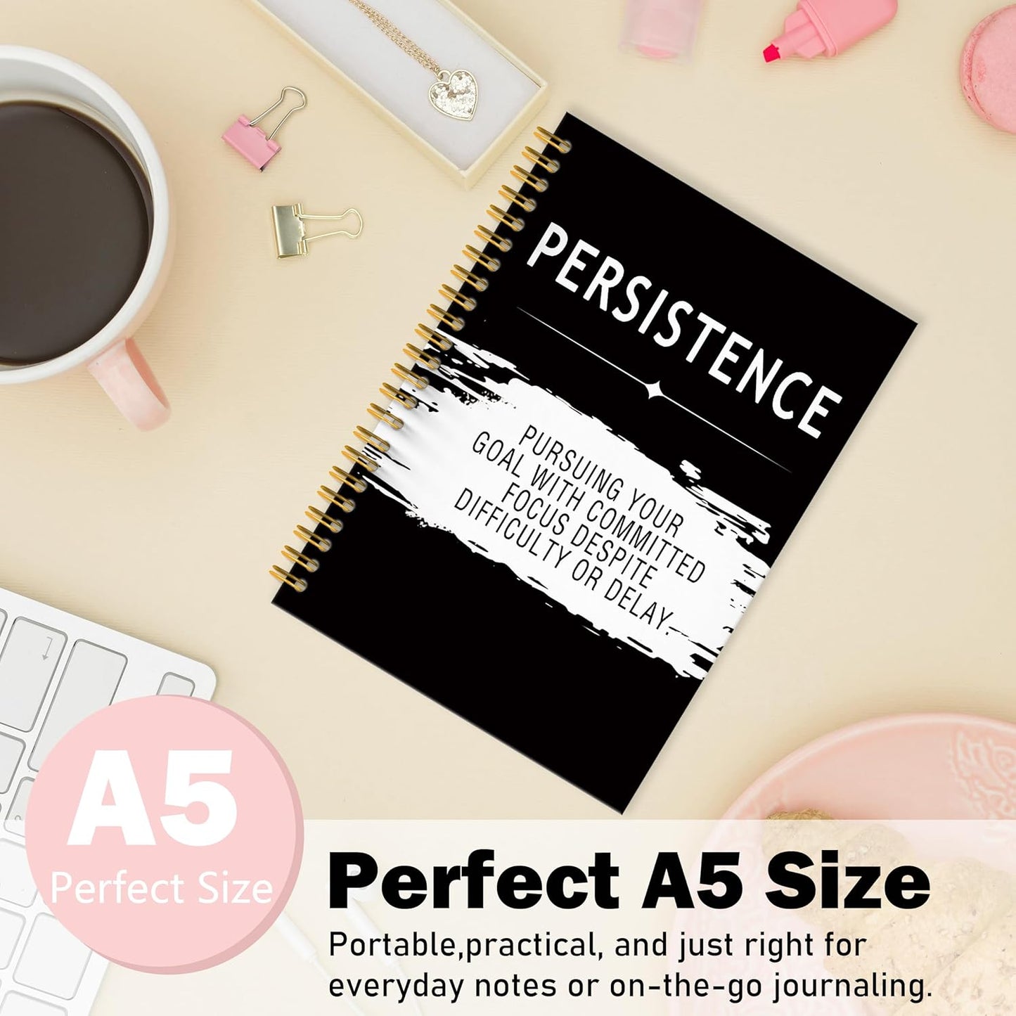 Persistence Quotes Notebook Journal, Inspirational Office Notebooks for Work, Motivational Gifts for Women Men, Gifts for Office Coworkers, Hardcover Spiral Notebook 5.5x8.3