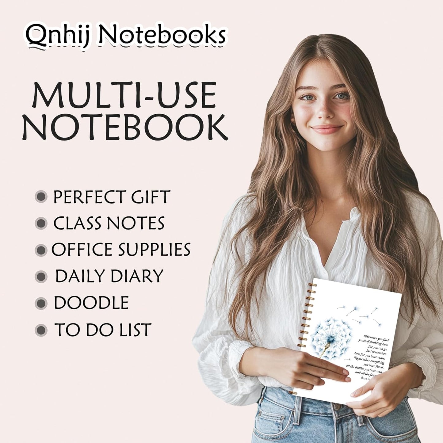 Qnhij Blue Dandelion Spiral Notebook 5.5x8.3, Inspirational Quote Notebook, Motivational Journals for Women, Whenever You Find Yourself Doubting How Far You Can Go Positive Journal