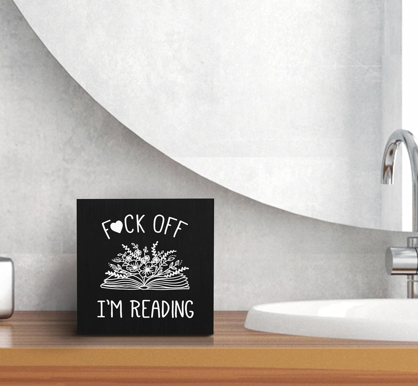 SRADMO I'm Reading Minimalist Floral Book Wood Box Sign Desk Decor, Black Inspirational Reading Wooden Block Box Sign Decoration for Home Reading Room Library Shelf Table Decorative Accessories