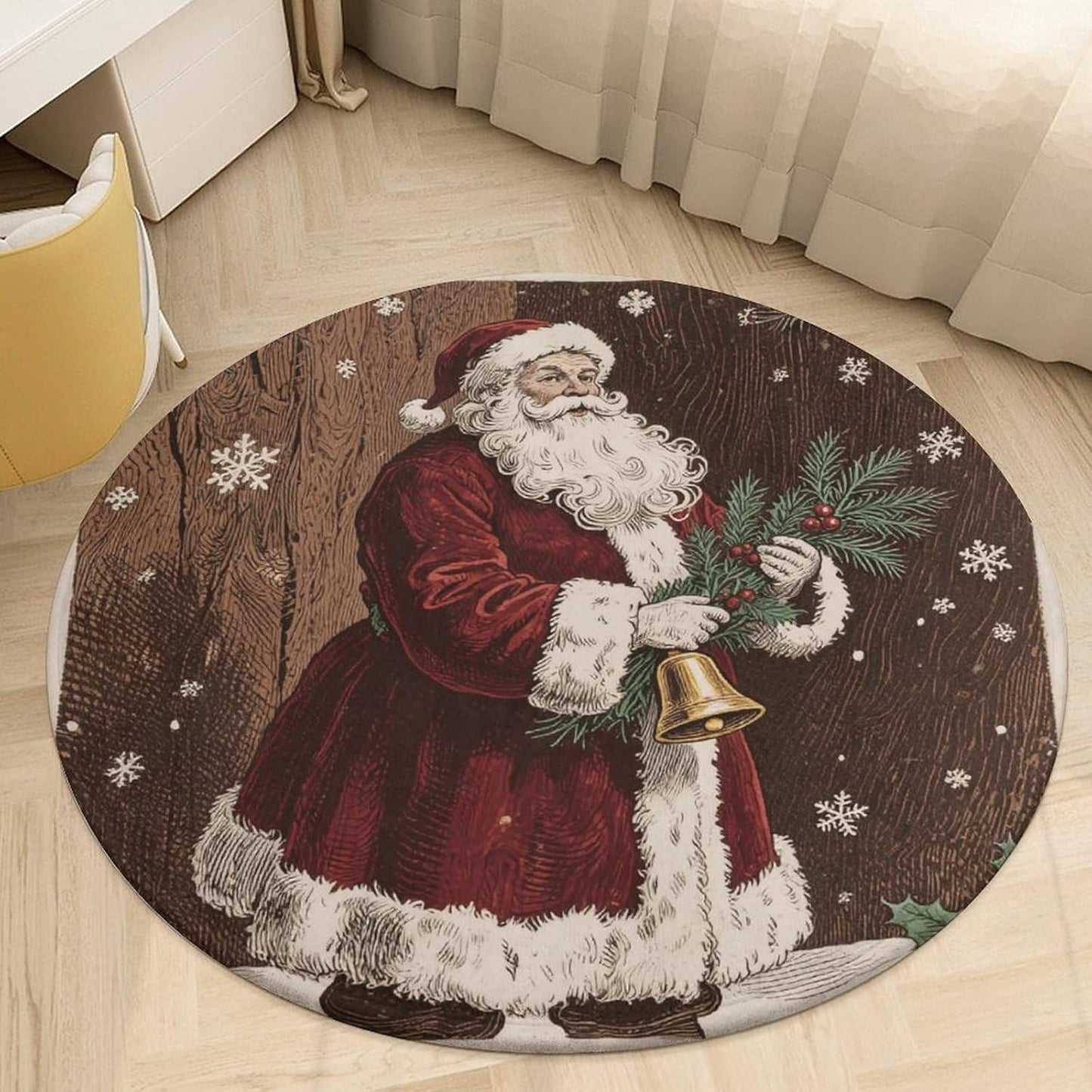 Coral Velvet Round Area Rug 2' Non-Slip TPR Backing Carpet 0.2 Inch Low Pile Christmas Santa Claus Door Mat Washable Decorative Floor Rug for Bathroom Kitchen Entryway Home Decor