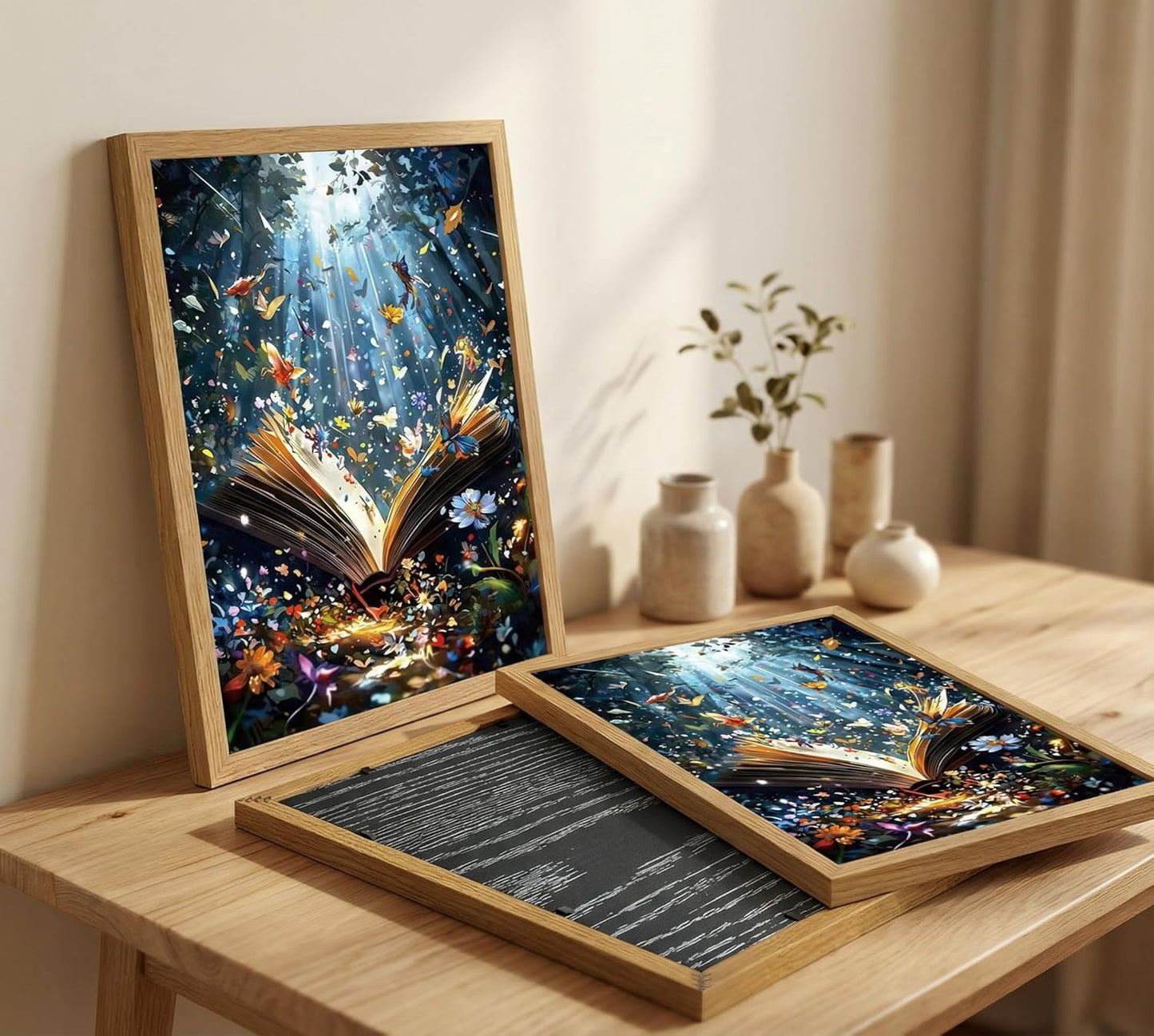 Framed Book Canvas Wall Art Butterfly Emerging From Book Picture Wall Decor Reading Enthusiasts Poster Print Painting for Library Reading Room Bedroom Modern Reading Concept Home Decoration