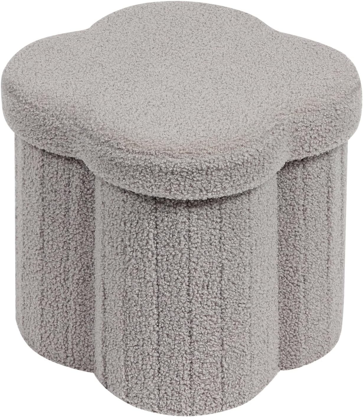 PINPLUS Floral Storage Ottoman Cube Boucle Footrest Stool with Lid, Multi-Functional Cube Seat for Living Room, Dorm & Bedroom – Grey 12.6"x12.6"x12.6"