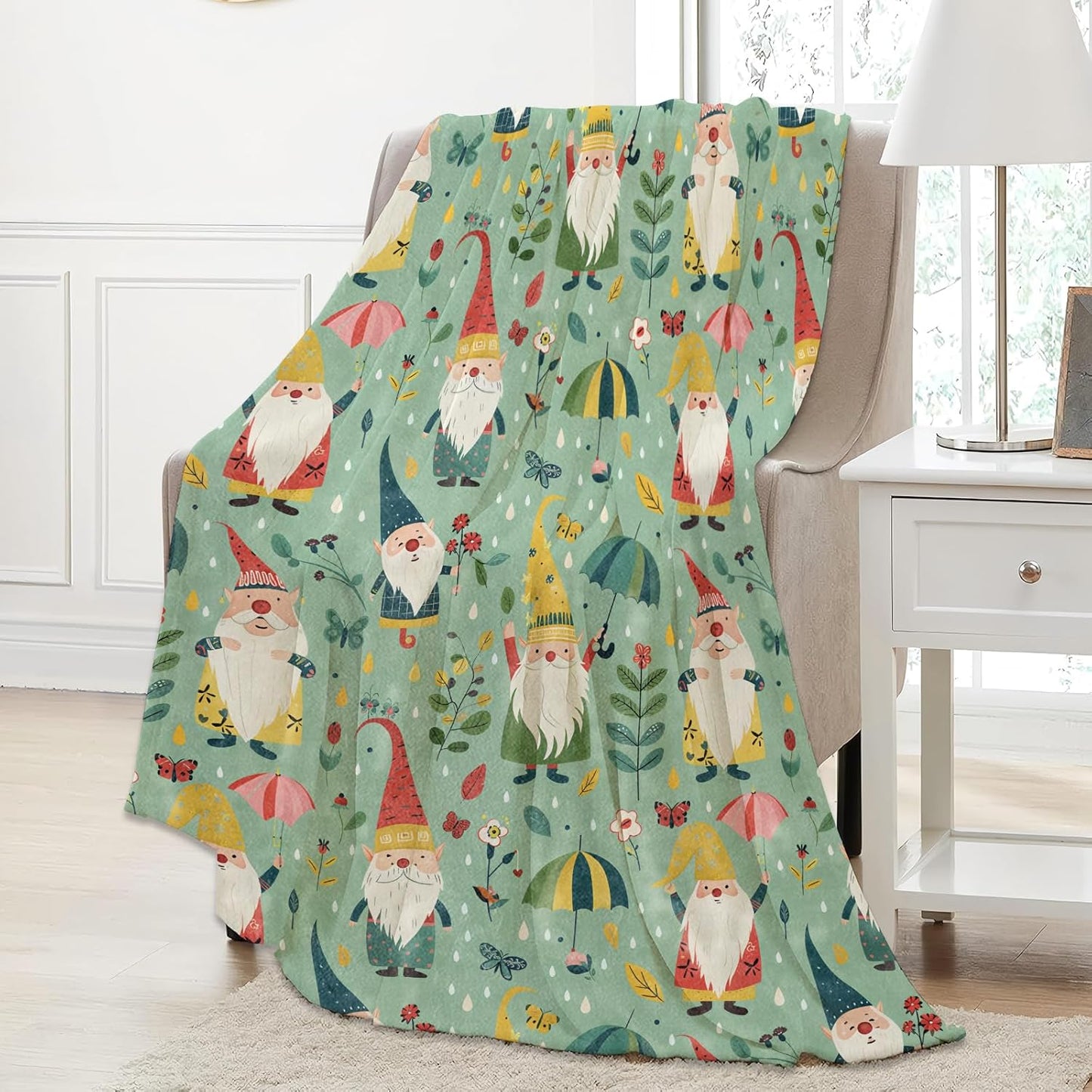 Cute Gnome Throw Blanket Gifts for Women Adults Girls, Soft Fuzzy Warm Cozy Flannel Blankets for Bedroom, Travel, Couch, Home Decor 50x60 in