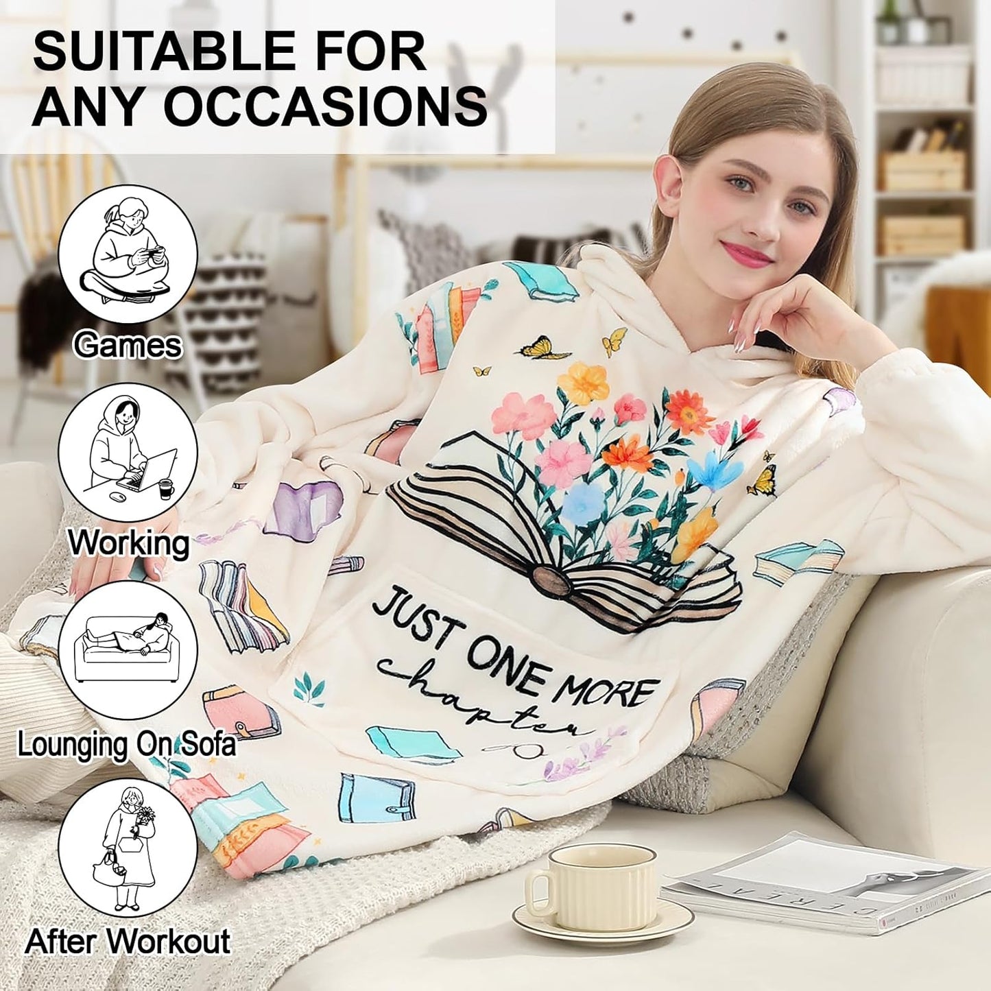 Book Lovers Gifts Wearable Blanket Hoodie,Gifts for Readers,Bookish Librarian Book Club Gifts for Women on Birthday Christmas