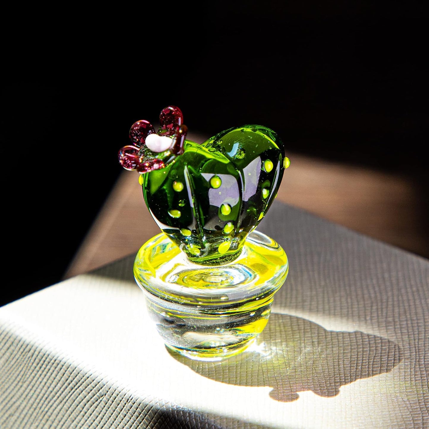 QFkris 1.6" Mini Art Cactus Glass Blown Handmade Glass Figurines Collectibles Table Home Decoration Simulation Plants D