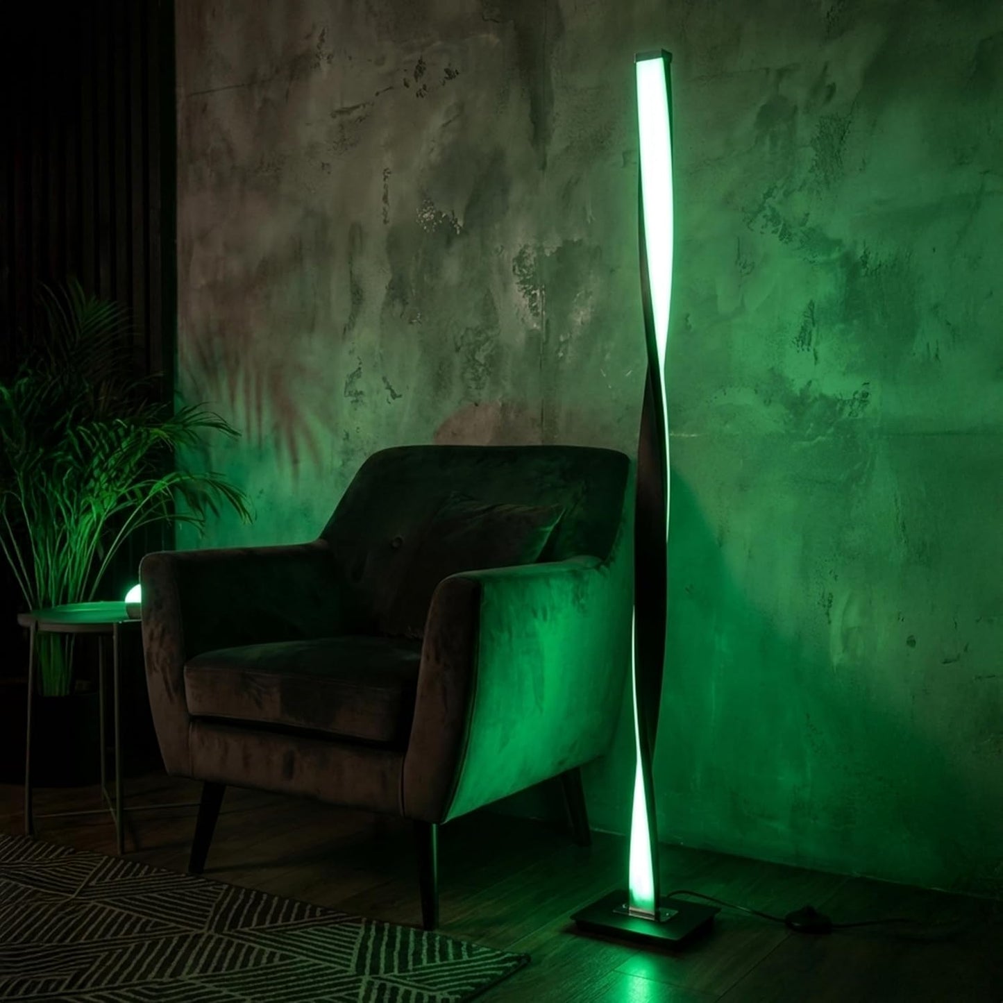 Brightech Helix Modern Color Changing LED Floor Lamp - 48” Tall Lamp with RGB Color Gradient and Contemporary Twisting Column Pole - Corner or End Table Standing Lamp - Built-in NO APP - Black