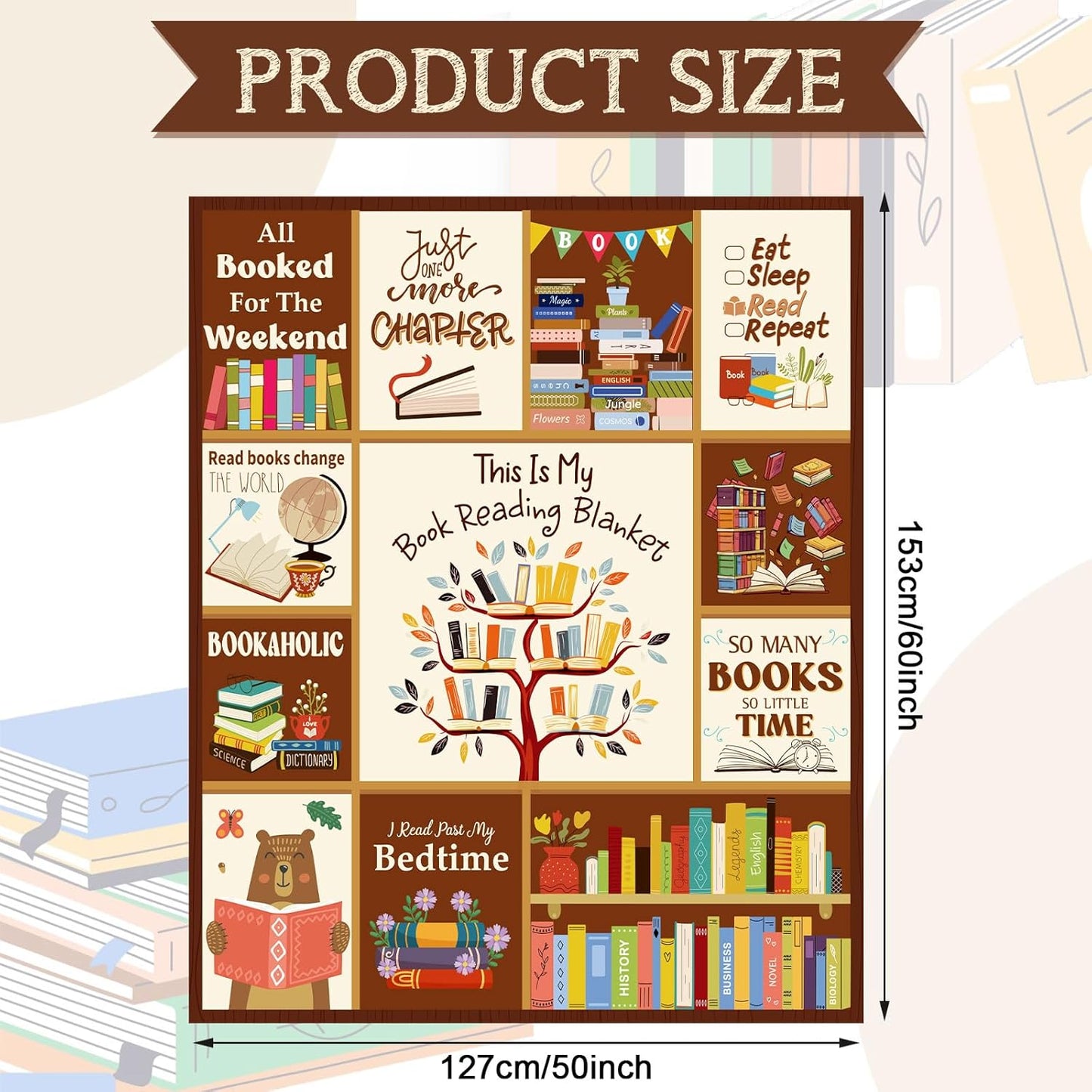 Reading Blanket for Book Lovers Gifts, 60x50" Soft Cozy Flannel Throw Warm for Couch Sofa Chair, Bookish Gifts for Bookworm Librarian Book Club Women Mom Sister