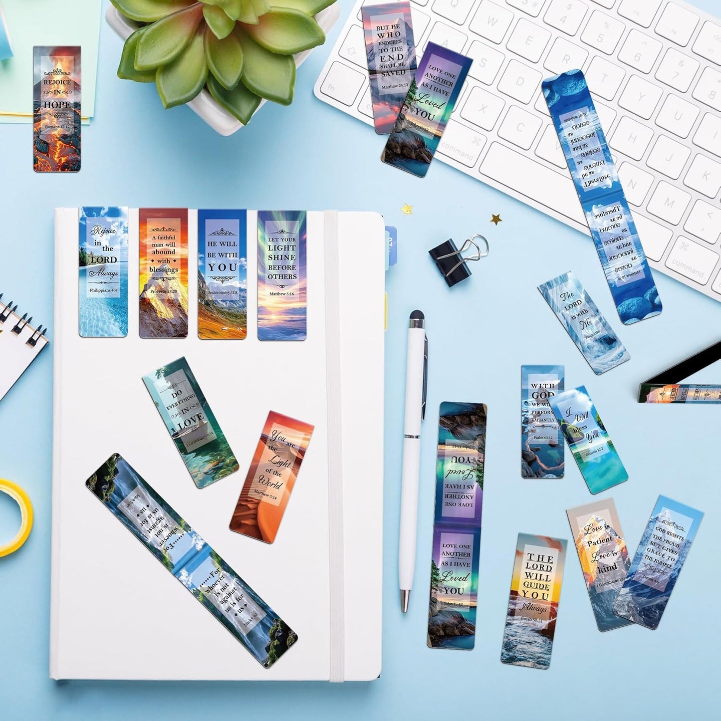 96Pack Magnetic Bookmarks Christian Bookmarks Bulk Bible Bookmark for Reading Women Men Kids Teacher Book Lovers Gifts, Religious Magnet Bookmark Clips Inspirational Personalized Book Marks (Scenery)