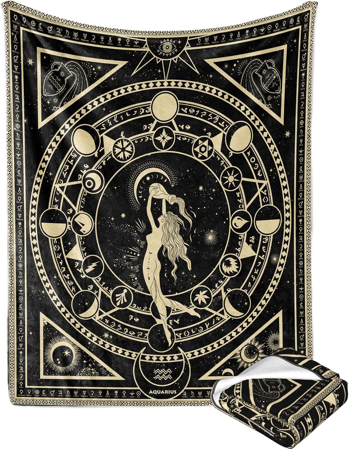 Aquarius Zodiac Blanket, Aquarius Zodiac Gifts for Women Moon Constellation Astrology Decor Witchy Gothic Soft Blanket 60"X50"