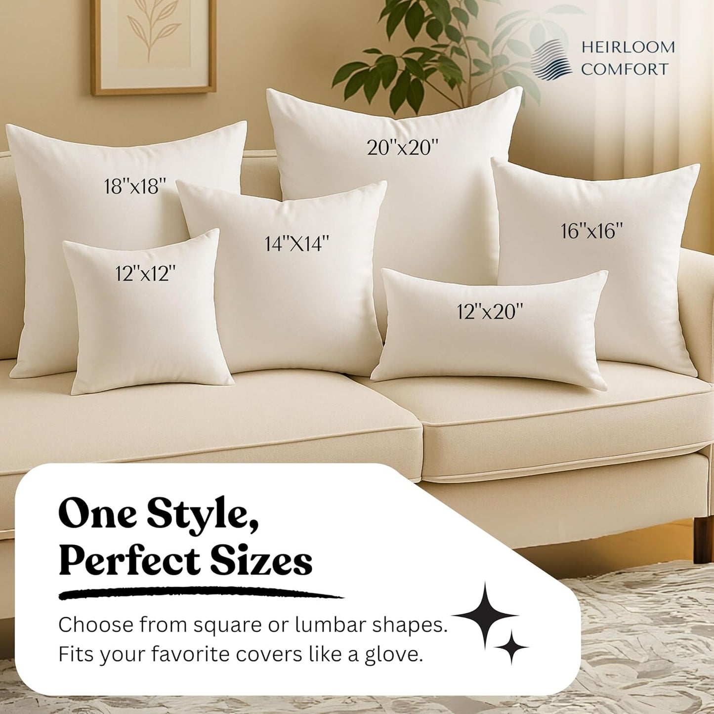 Lumbar Pillow Inserts (Pack of 2, 12"x20", White, Polyester) - Rectangular Throw Cushion for Lower Back Support, Office Chair, Sofa or Bed - Perfect for Back Support & Stylish Decor
