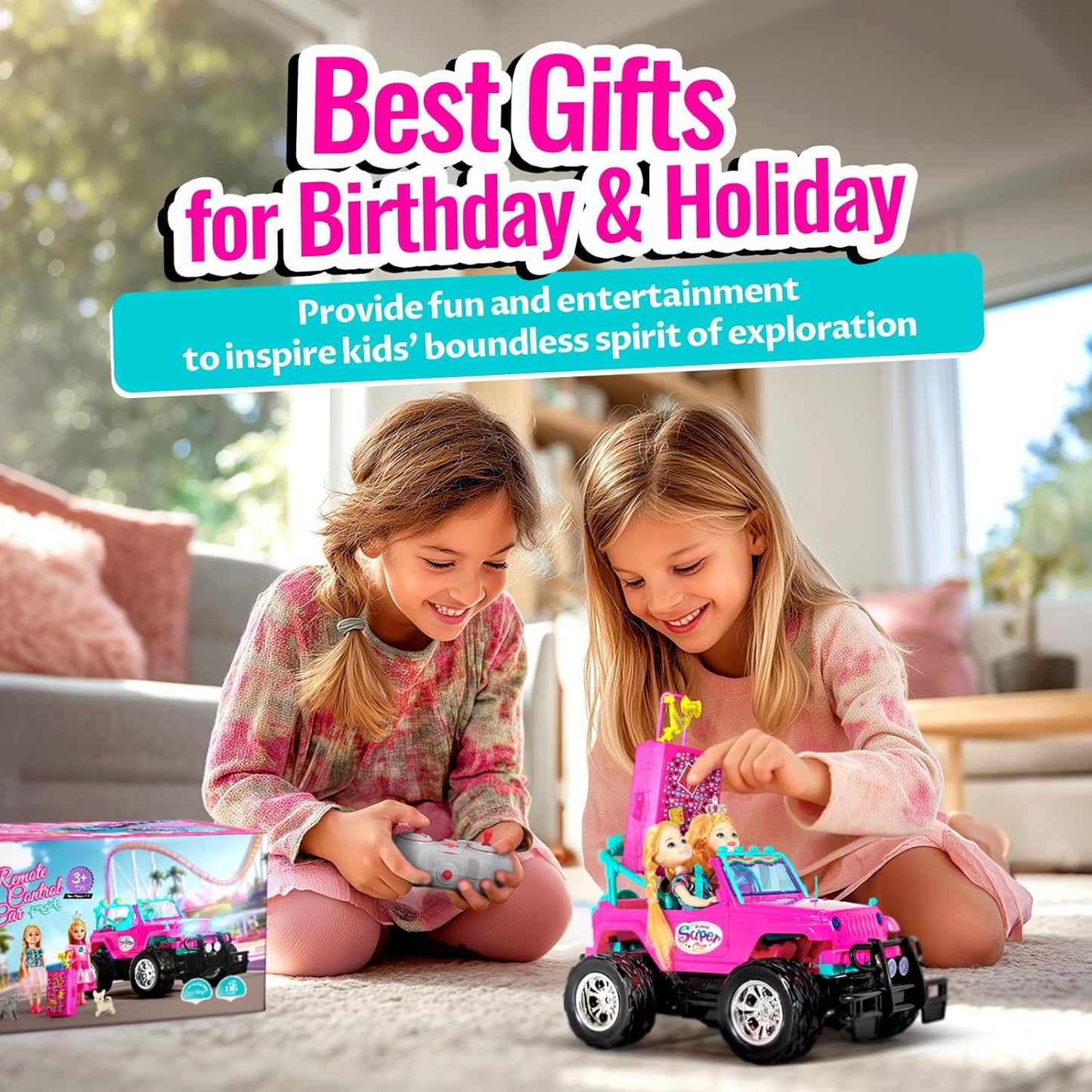 ULOVEME RC Cars - Remote Control Car with 5.5" Doll for Girls, 2.4GHz Je ep RC Cars - Simple Control Toy Cars for Kids (Pink)