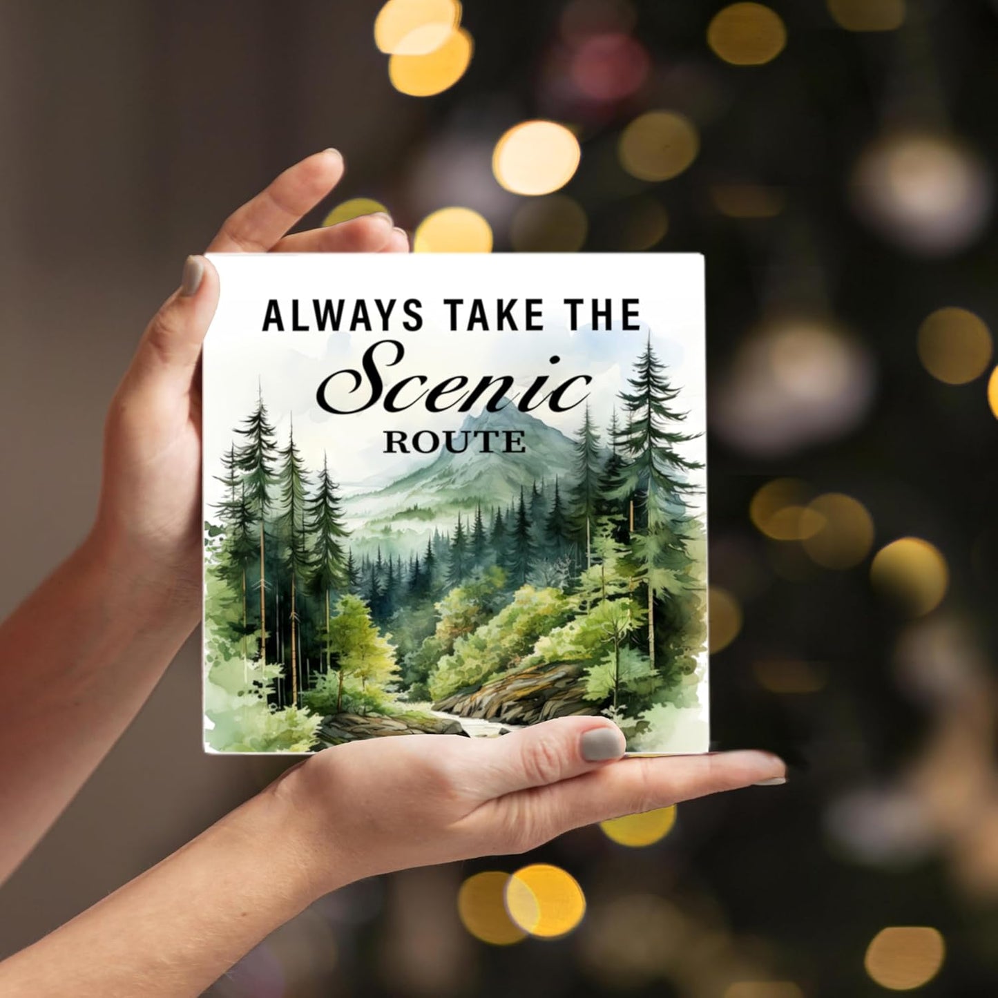 Always Take The Scenic Route Wooden Camping Plaque Sign, Decor for Camper Van, Wall Decor 5x5 Inches (006)