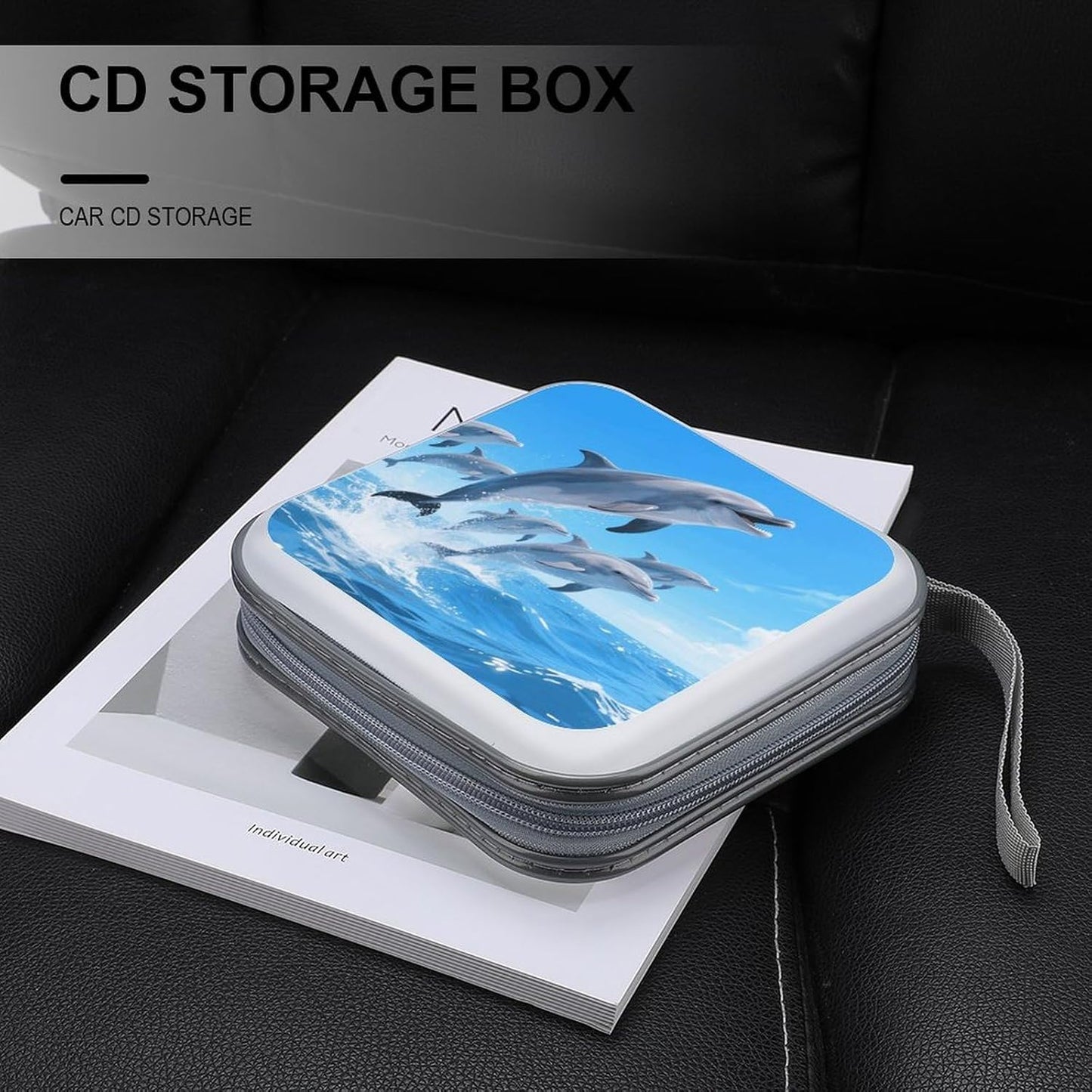 Dolphins CD Case Portable Zipper CD Case 40 Capacity Hard Plastic DVD Cases Holder Large Storage Disc Wallet Bag for Car Home Travel DVD Collection Bag