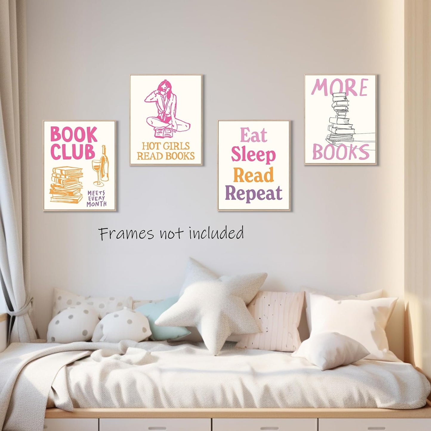 Aychlithic Book Club Decor Posters - Book Lovers Bookish Gift, Trendy Girly Preppy Room Decor, Reading Room Poster Prints Wall Art for Dorm Library Reading Corner Unframed 8x10 Inch, Set of 4