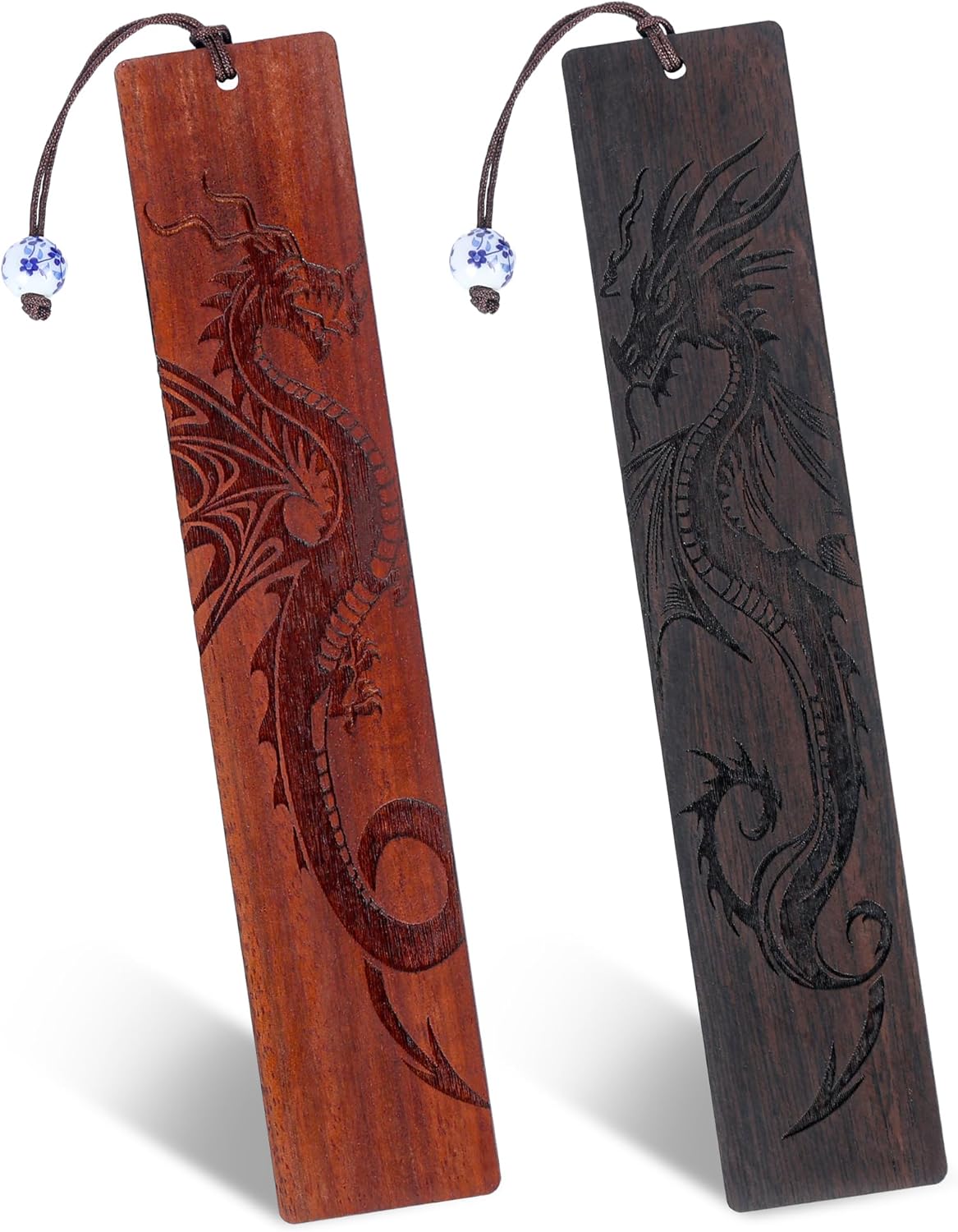 Dragon Wooden Bookmark Gifts - 2 Pcs Fantasy Fourth Bookmarks for Men Book Lovers Novel Fans Adults Kids Cool Wing Page Markers School Reading Accessories Bookish Gift for Birthday Graduation