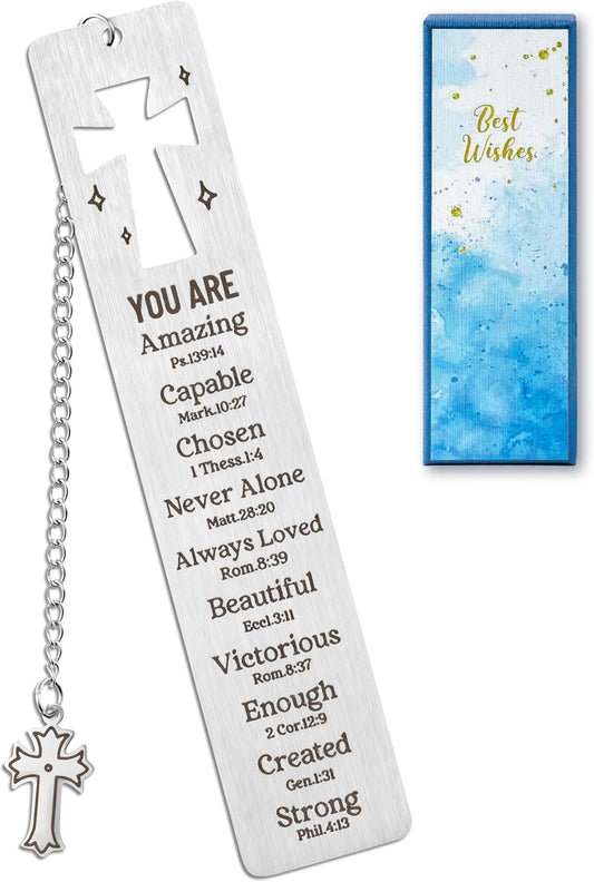 H1vojoxo Stainless Steel Engraved Bookmark - Bible Metal Bookmarks for Book Lover Reader Inspirational Christian Bookmarks for Women Men Book Marker Gifts for Christian Cross Bookmark Gifts for Bible