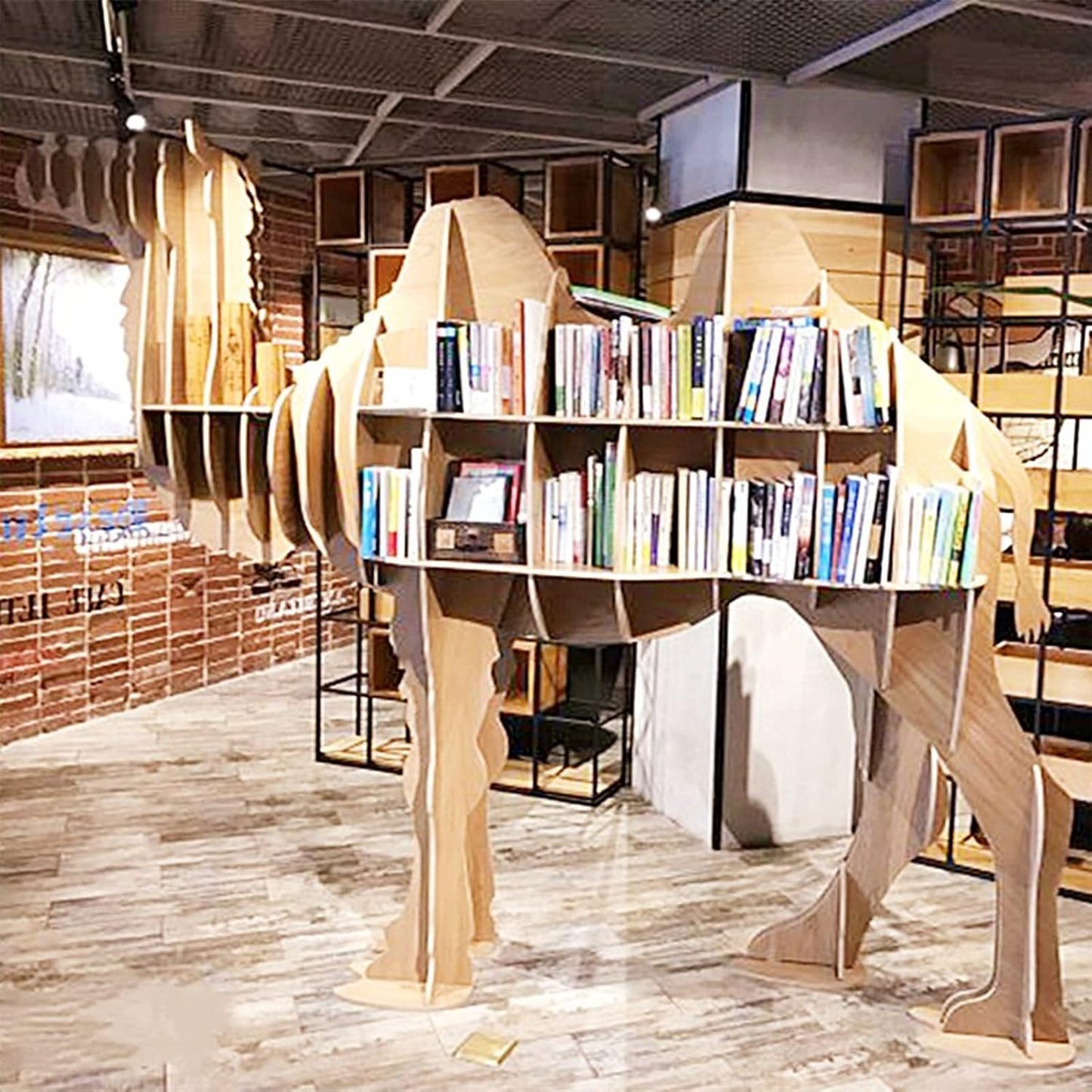 Wooden Bookshelf - Animal Shape Storage Shelf, Camel Camel Bookshelf Decorative Rack Window Floor Ornaments Table, Children's Bookcase, Log Shelf Reading Storage Display Stand (Size