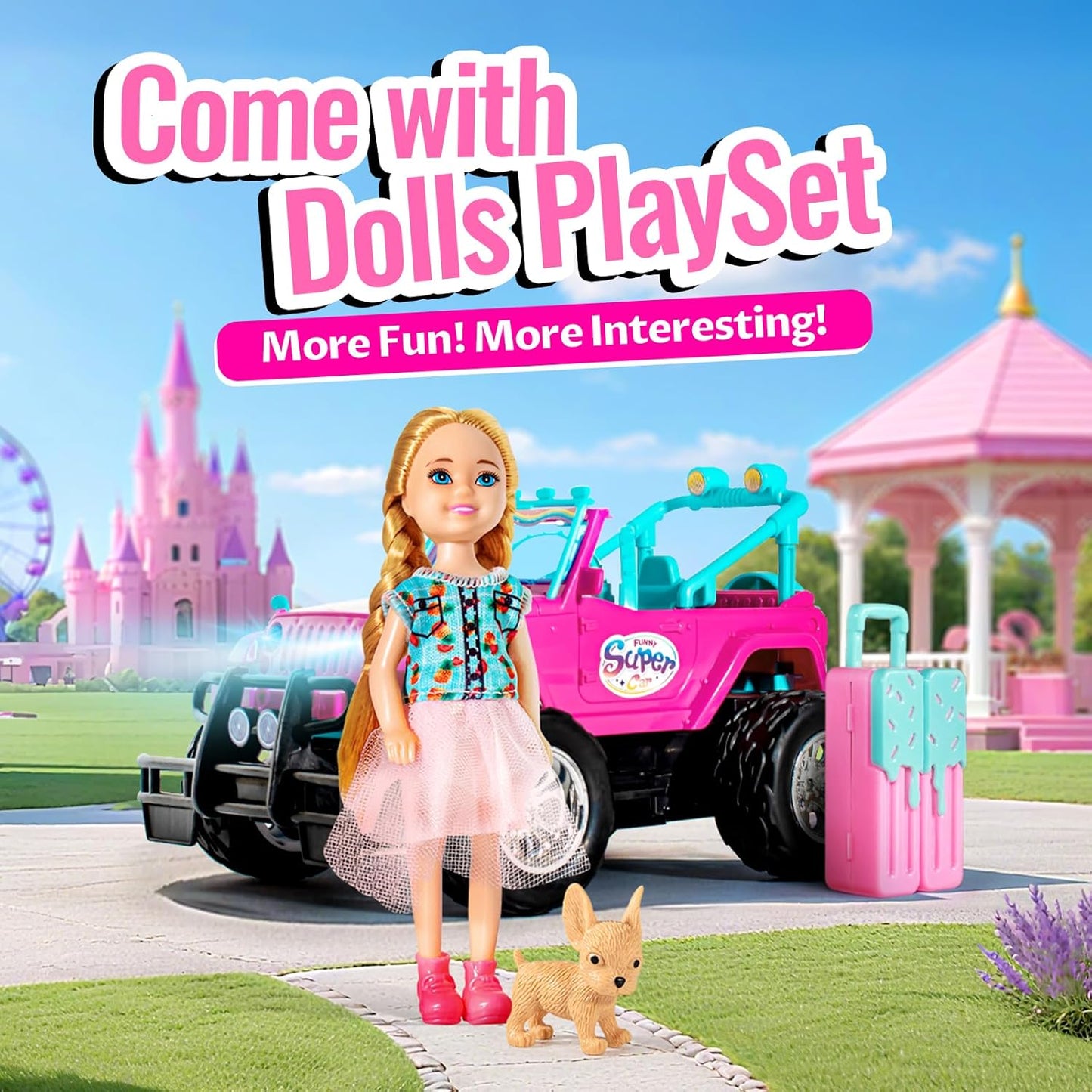 ULOVEME RC Cars - Remote Control Car with 5.5" Doll for Girls, 2.4GHz Je ep RC Cars - Simple Control Toy Cars for Kids (Pink)