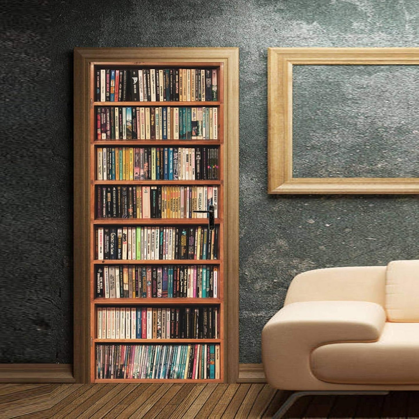 3D Door Stickers for Interior Doors Bookshelf Full of Books in Library Vintage Bookcase Background Vinyl Waterproof Self Adhesive Door Mural Decals for Bedroom Office Bathroom 90 x 200 cm