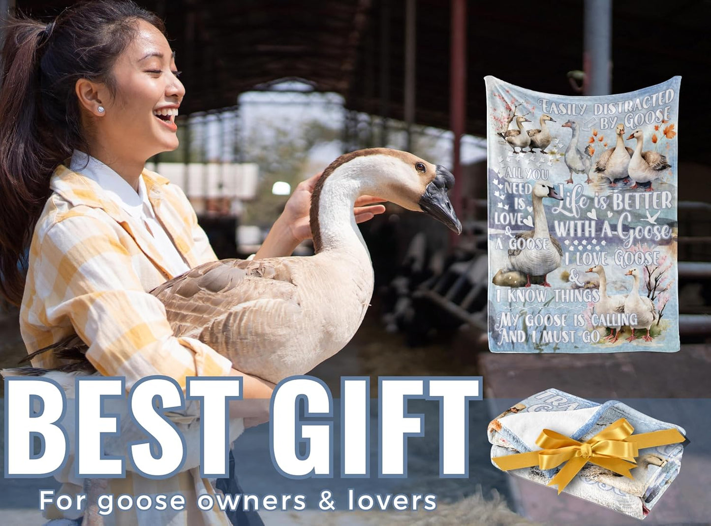 Goose Lovers Flannel Blanket Throw, Watercolor Goose Design, Funny Farmer Gift, 65 x 50 inches