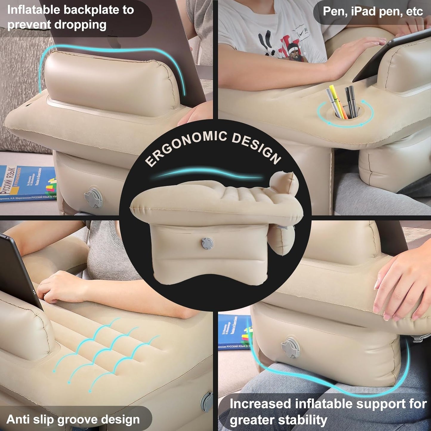 Inflatable Reading Pillow for Lap Rest Pillow Portable for Adult Extra Large Arm Rest Travel Sofa Working, Crocheting Playing Steam Deck Switch or Sitting in Bed Floor Car Tent