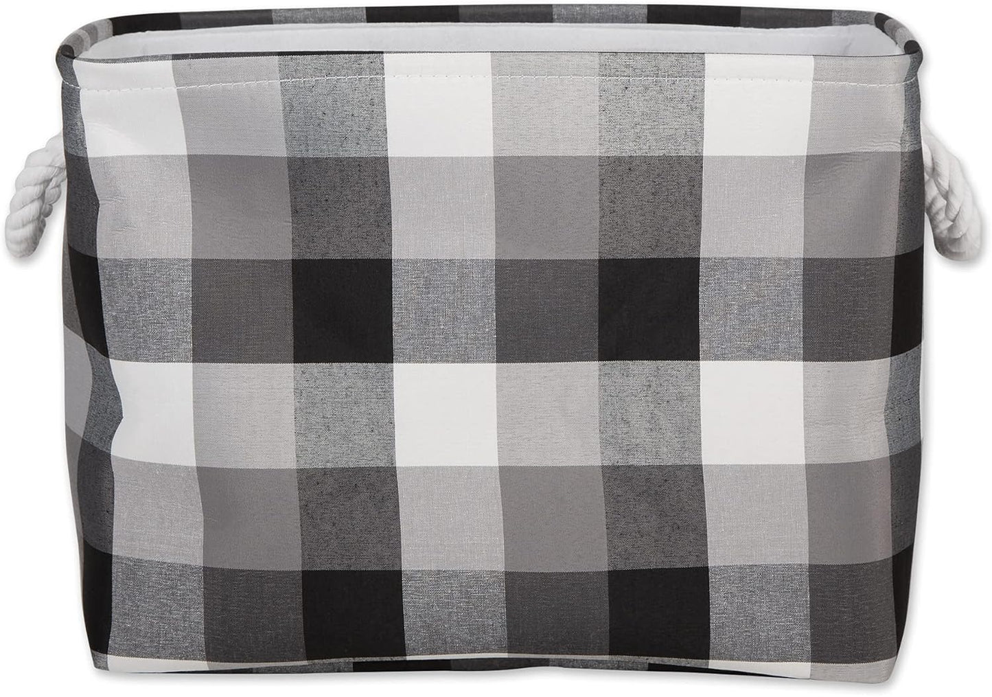 DII Buffalo Check Storage Collection Collapsible Bin with Handles, Medium Rectangle, 16x10x12, Tri Color Black