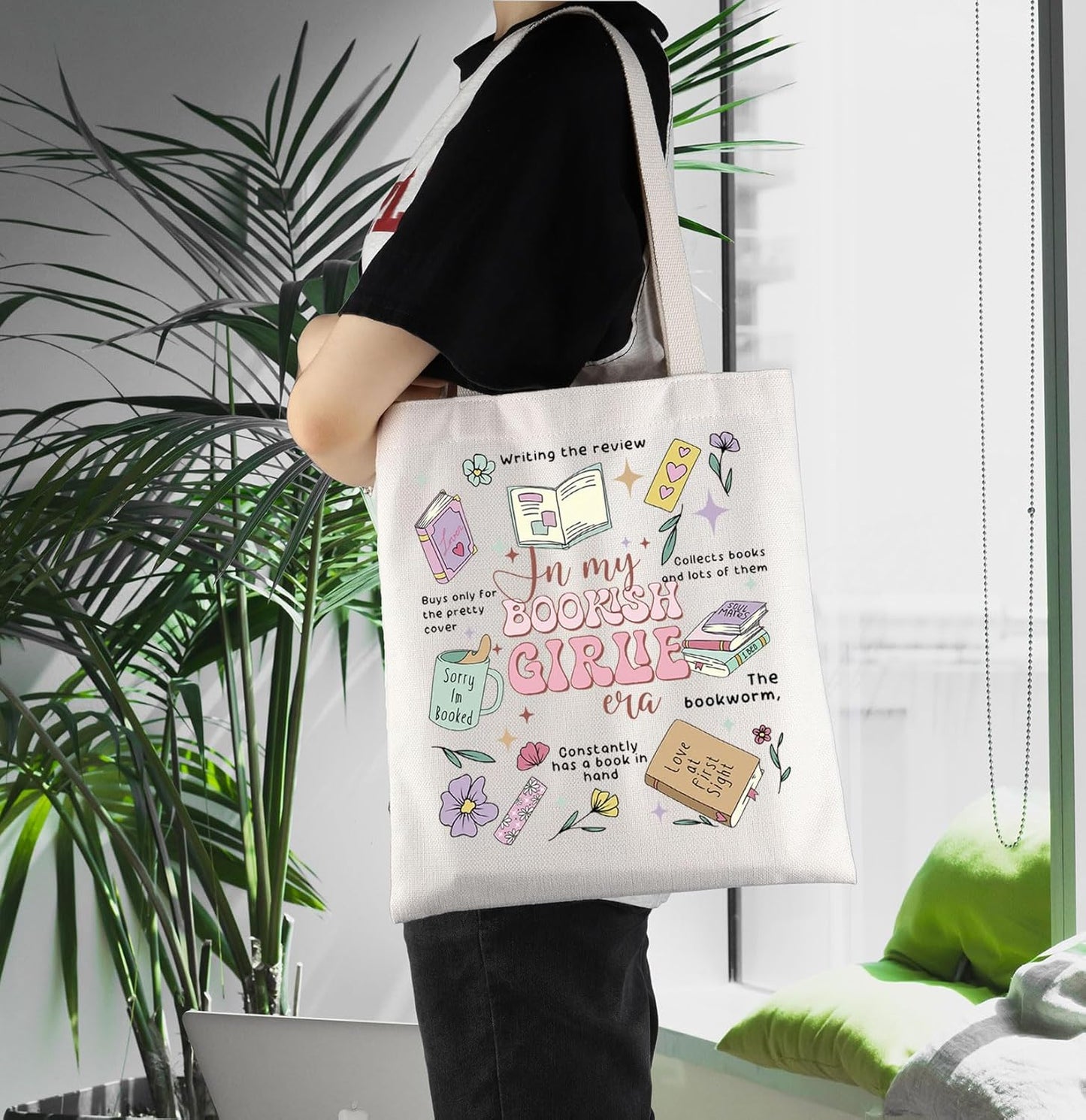 ENSIANTH In My Bookish Girlie Era Romance Reader Tote Bag, Bookaholic Gift for Book Lovers, Bookish Social Club Handbag