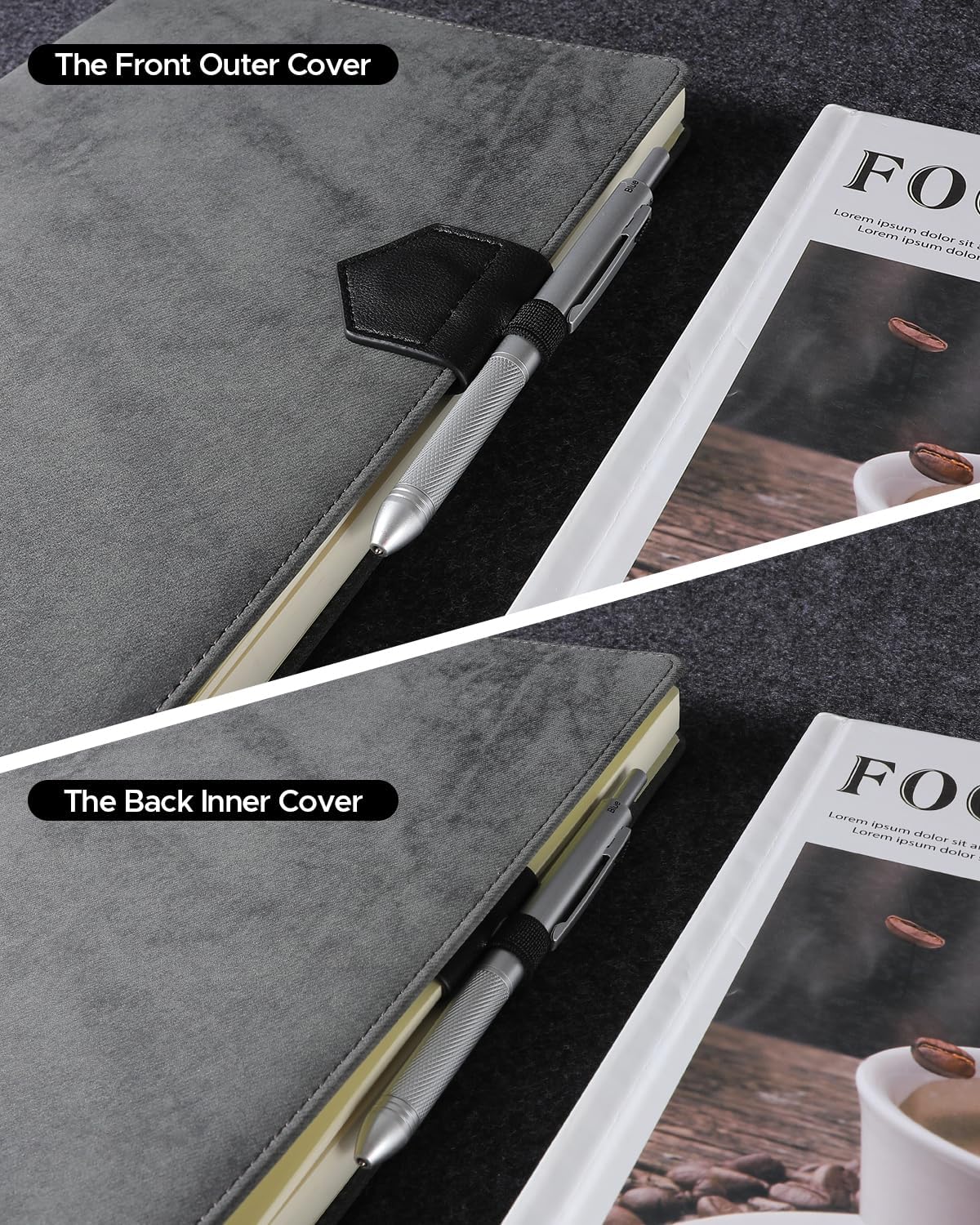 Magnetic Leather Bookmarks with Pen Holder Vegan Leather Book Marks Gifts for Reading Book Lovers Notebook Travelers (Black-2PC)