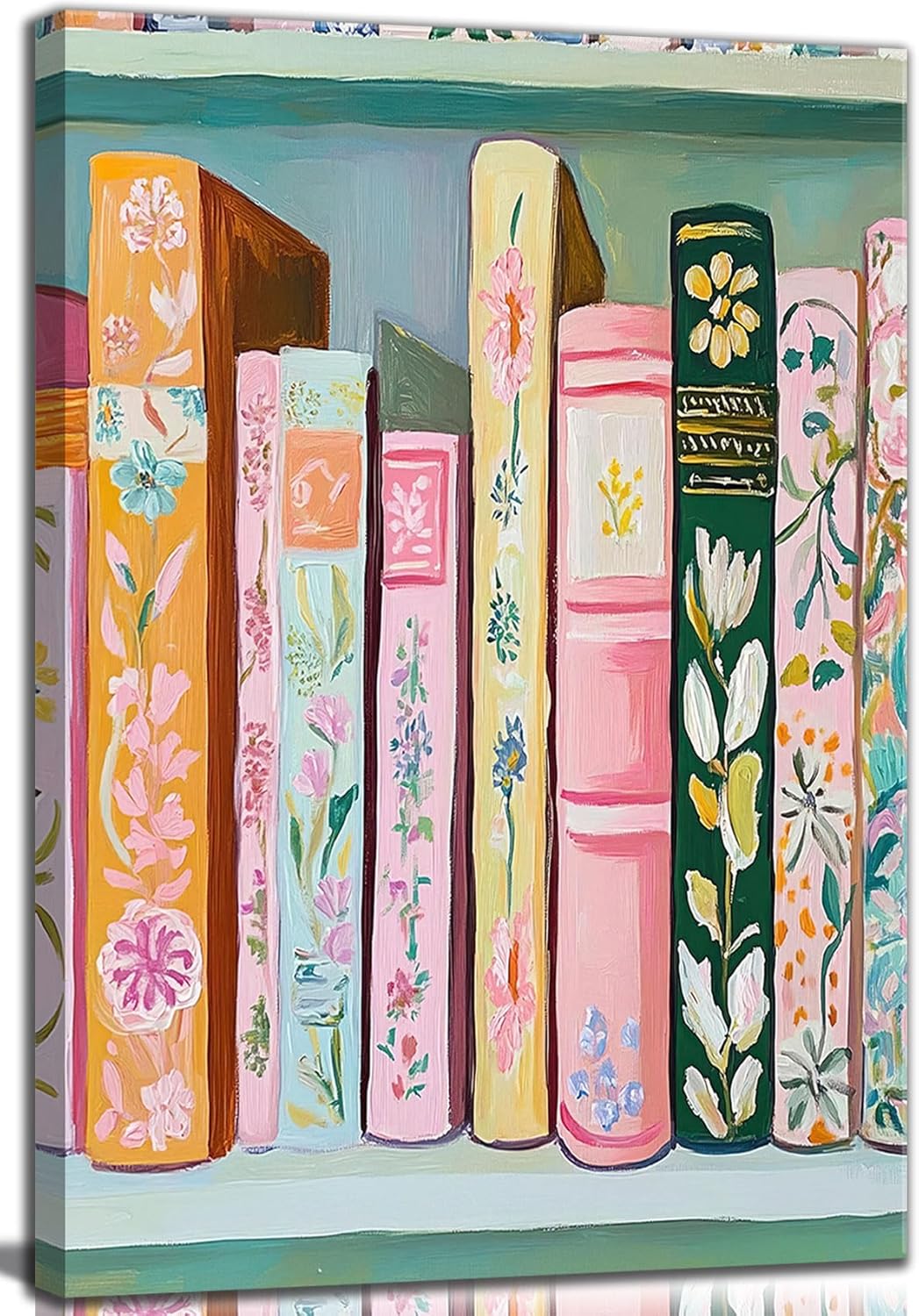 Pastel Book Canvas Wall Art Modern Study Colorful Books Decor Pictures Girl Reading Bookworm Nook Paintings Poster Prints for Home Decoration Classroom Bathroom Bedroom Living Room Decoration