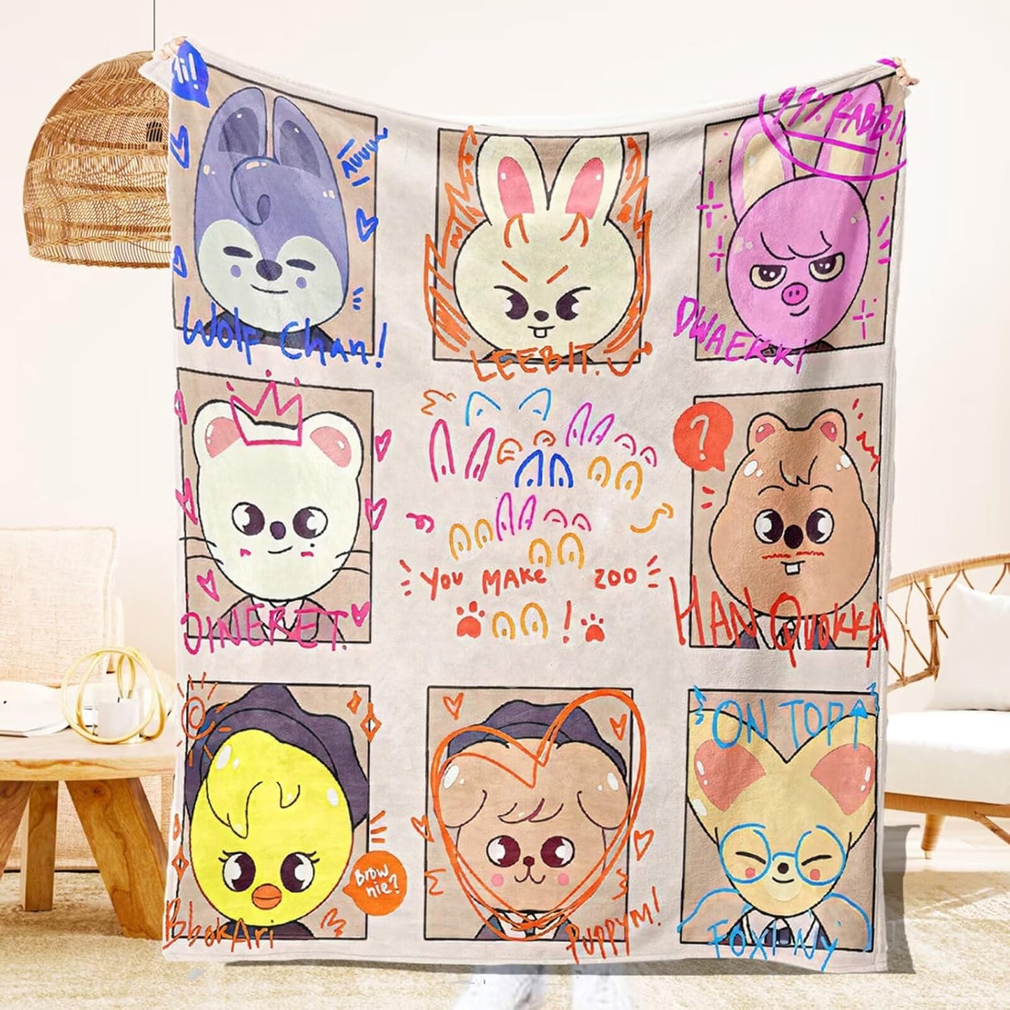 YJYP Flannel Blanket Banchan Hyunjin Throw Blanket Sofa Couch Blanket Tapestry Home Deco