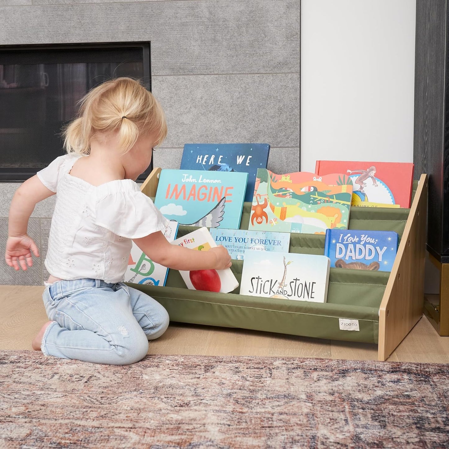 ZICOTO Decorative Wooden Bookshelf for Kids Rooms - Keeps Plenty of Books Neatly Organized & Within Reach for Toddlers - Easy Install Montessori Book Shelf for Baby's Bedroom or Playroom Decor