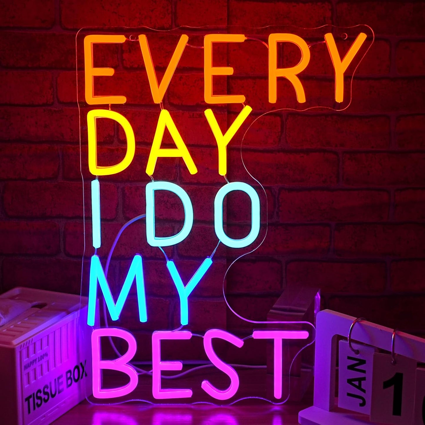 Every Day I Do My Best Neon Sign Usb Powered Multi-colored Light Up Sign for Wall Decor 16.54’’*12.6’’ Dimmable Motivational Led Sign Letter Neon Light for Bedroom Gym Study Office Classroom