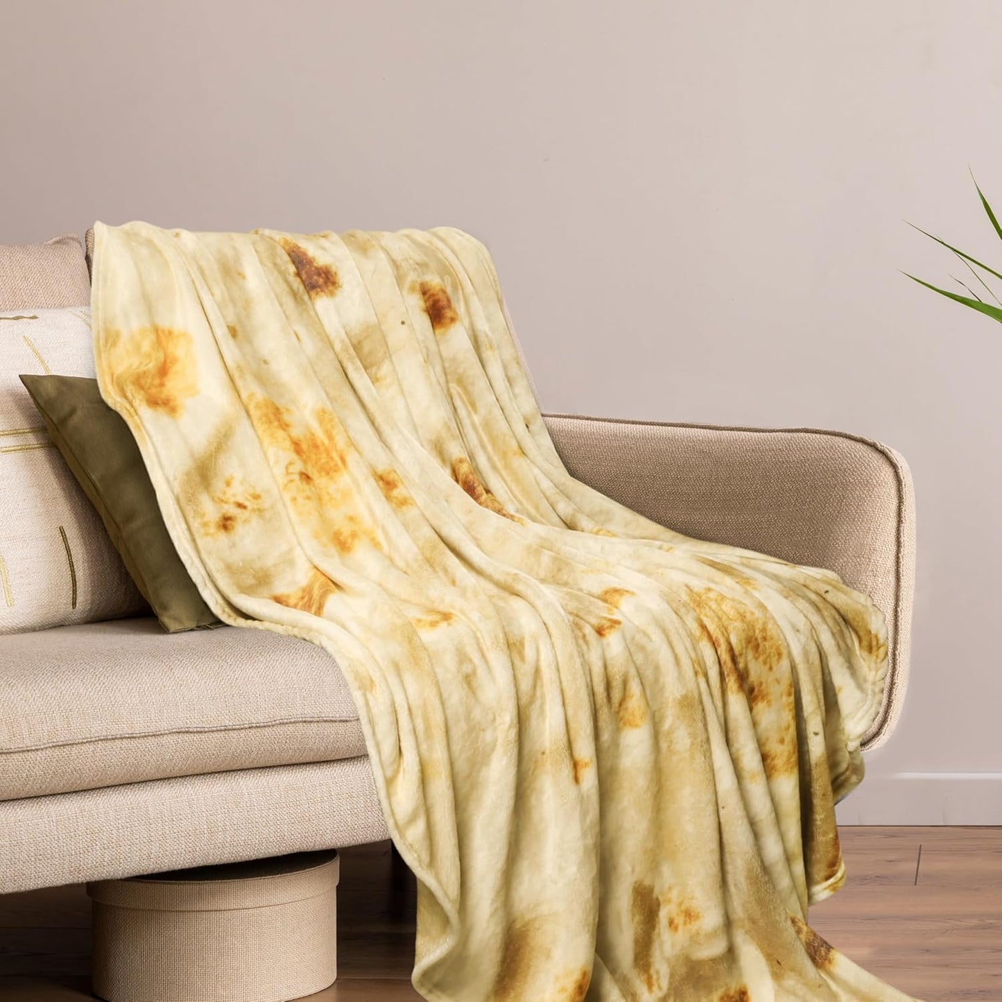QiyI Burritos Tortilla Throw Blanket for Adult and Kids, 2.0 Double Sided Giant Food Blankets, Funny Tortilla Gifts, 60" Novelty Round Wrap Blanket, 300 GSM Warm Soft Flannel Taco Blanket, Yellow